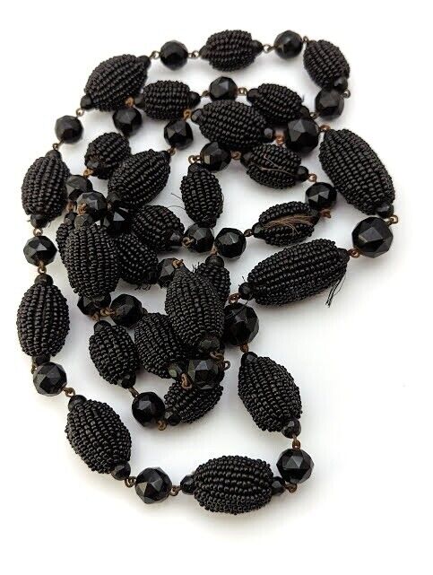 Victorian Glass Beaded Mourning Necklace, 1800's, Vintage Jewelry