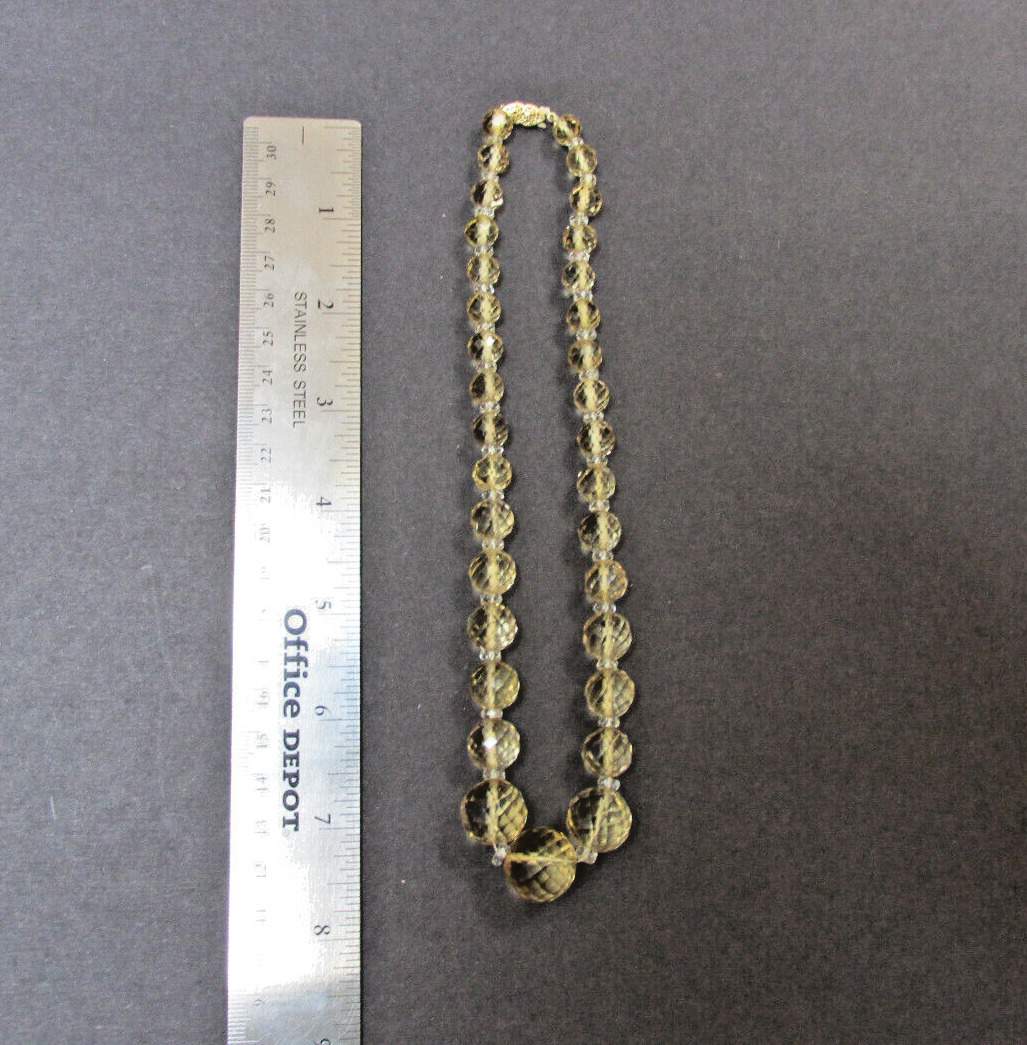 Late 1800s Antique Finely Faceted Citrine Bead Necklace with Gold Clasp