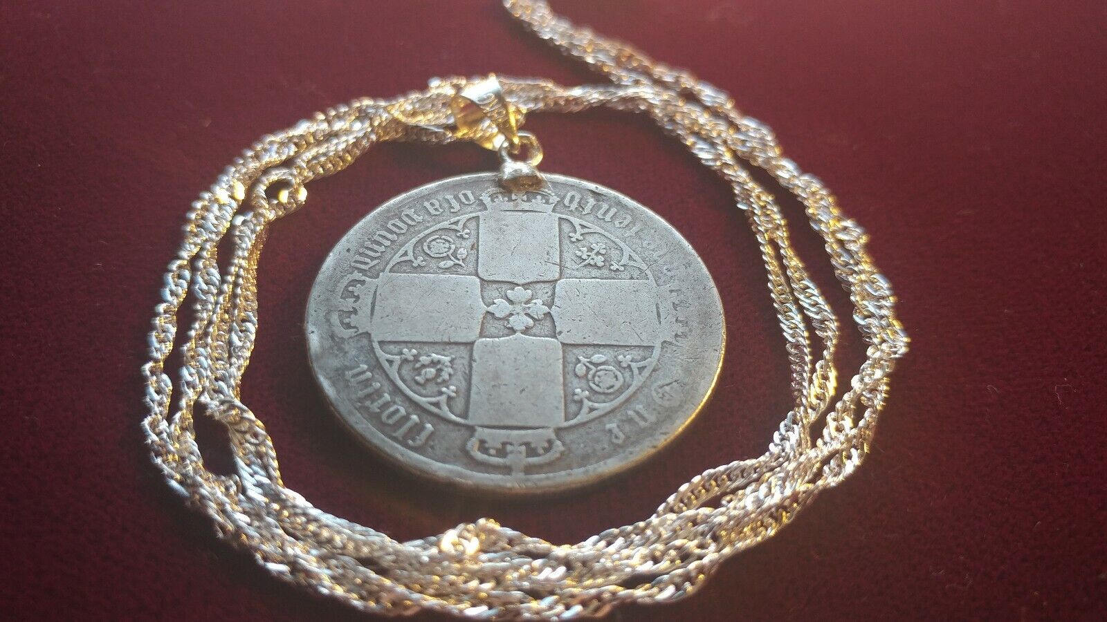 Late 1800s UK Victorian 925 Silver Florin Pendant on a 28" 925 Silver Wavy Chain