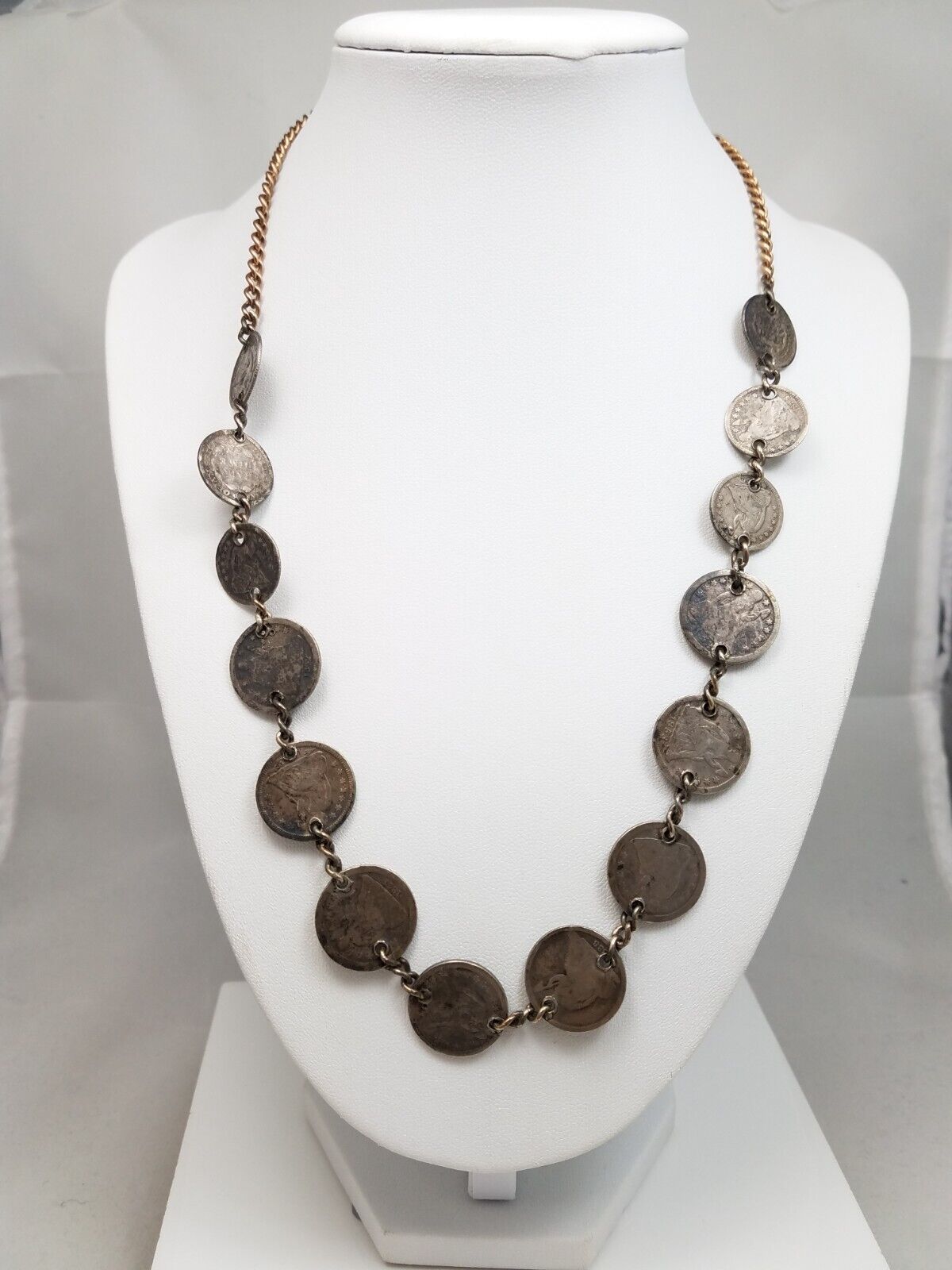 20" Mid 1800's Dime & Half Seated Dime Necklace (1484)