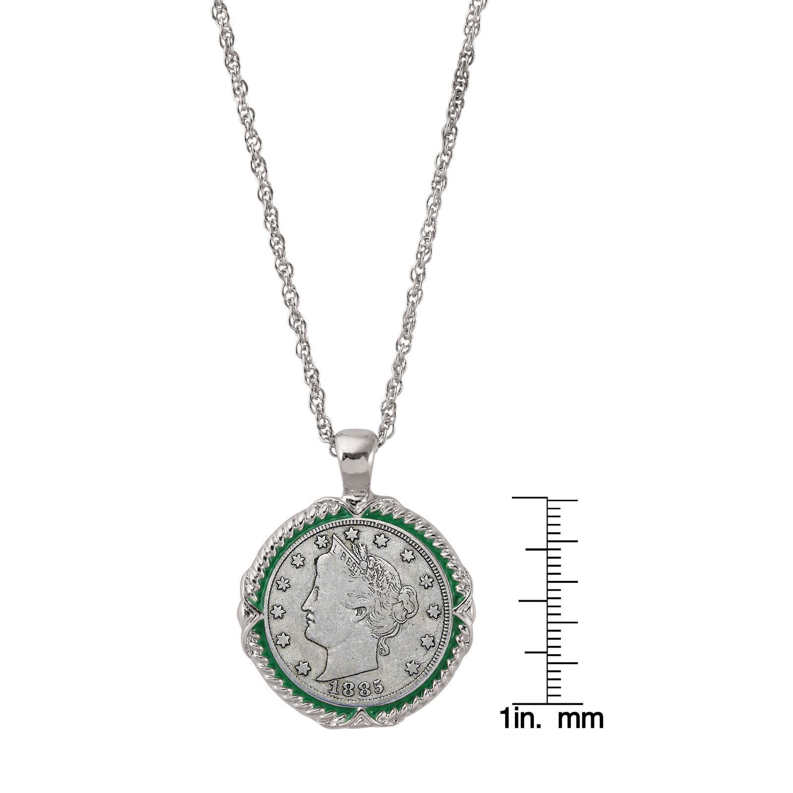 NEW 1800's Liberty Nickel Green Enamel Coin Pendant Necklace 14133