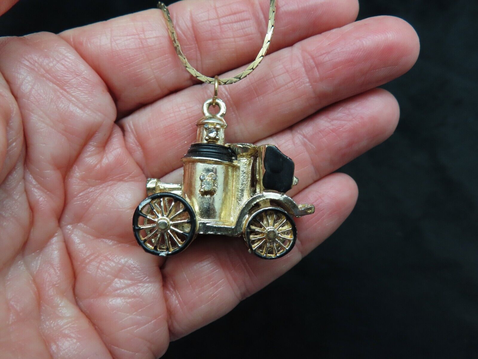 Vintage 1800's Fire Truck Necklace on Cobra Chain 1960's Example