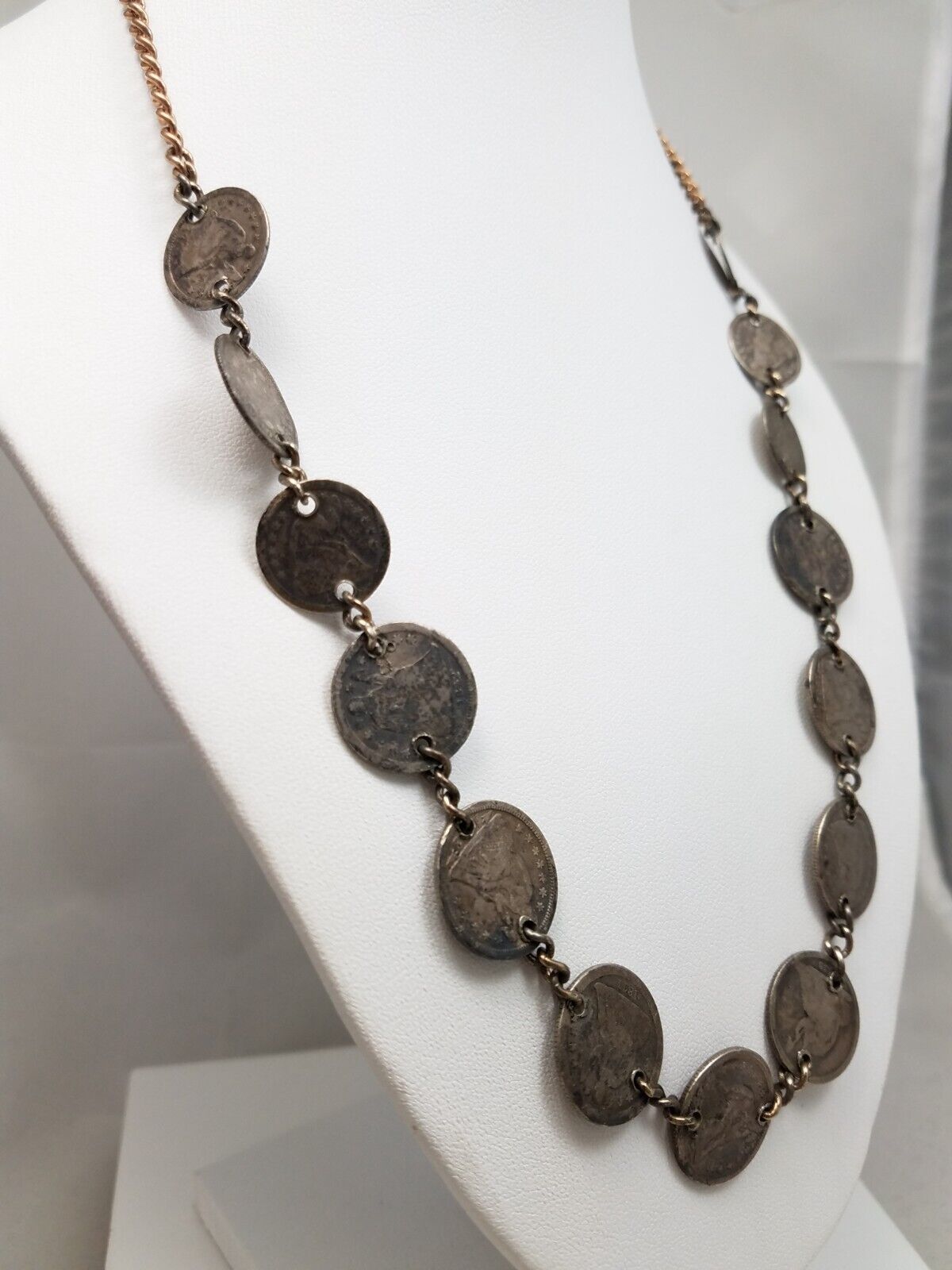 20" Mid 1800's Dime & Half Seated Dime Necklace (1484)