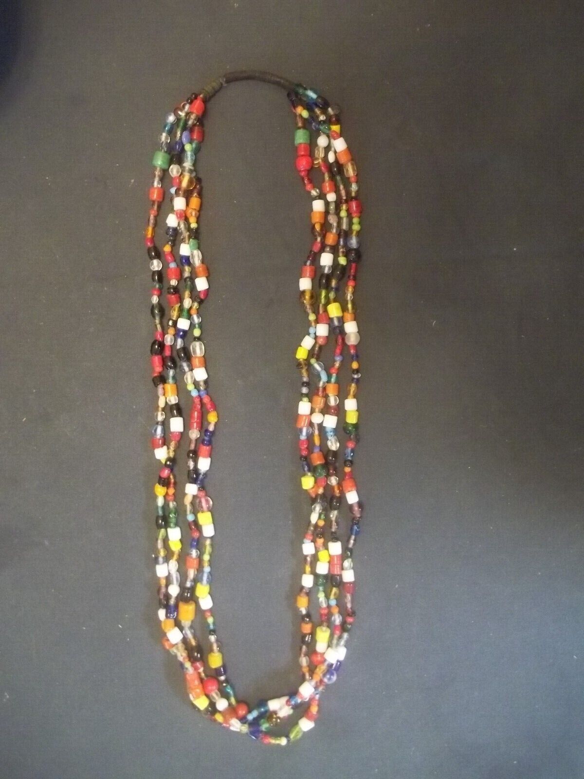 1800's Antique Old Venetian Murano African 4 Strand Trade Bead Necklace 31" Long