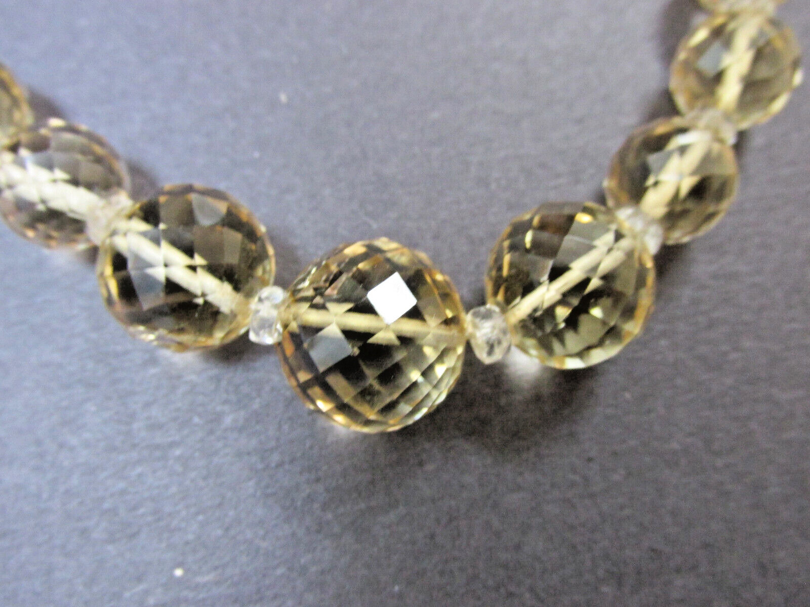 Late 1800s Antique Finely Faceted Citrine Bead Necklace with Gold Clasp