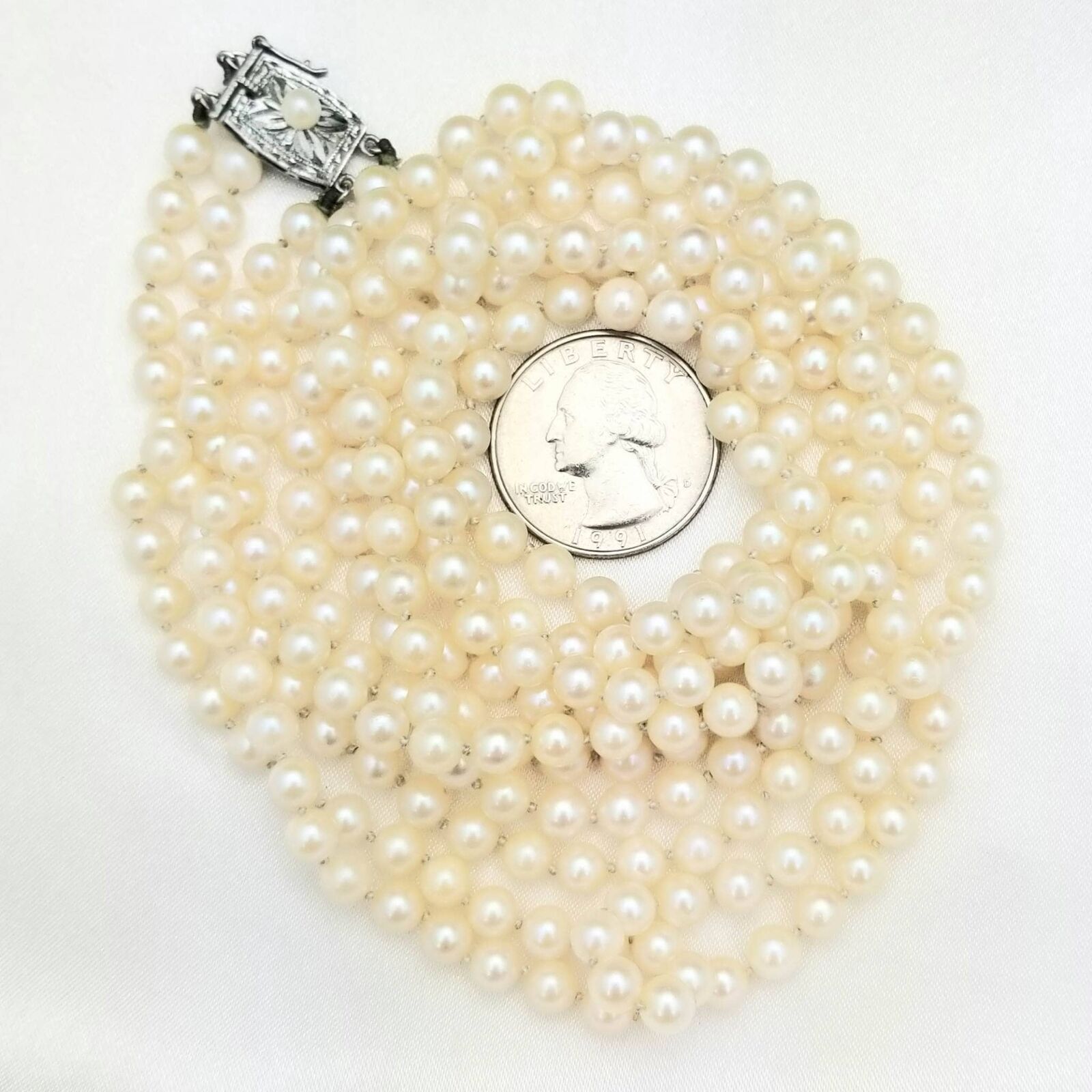 Victorian Double Strand Freshwater Pearl Necklace-1800s- 4mm Pearls-32'' Long