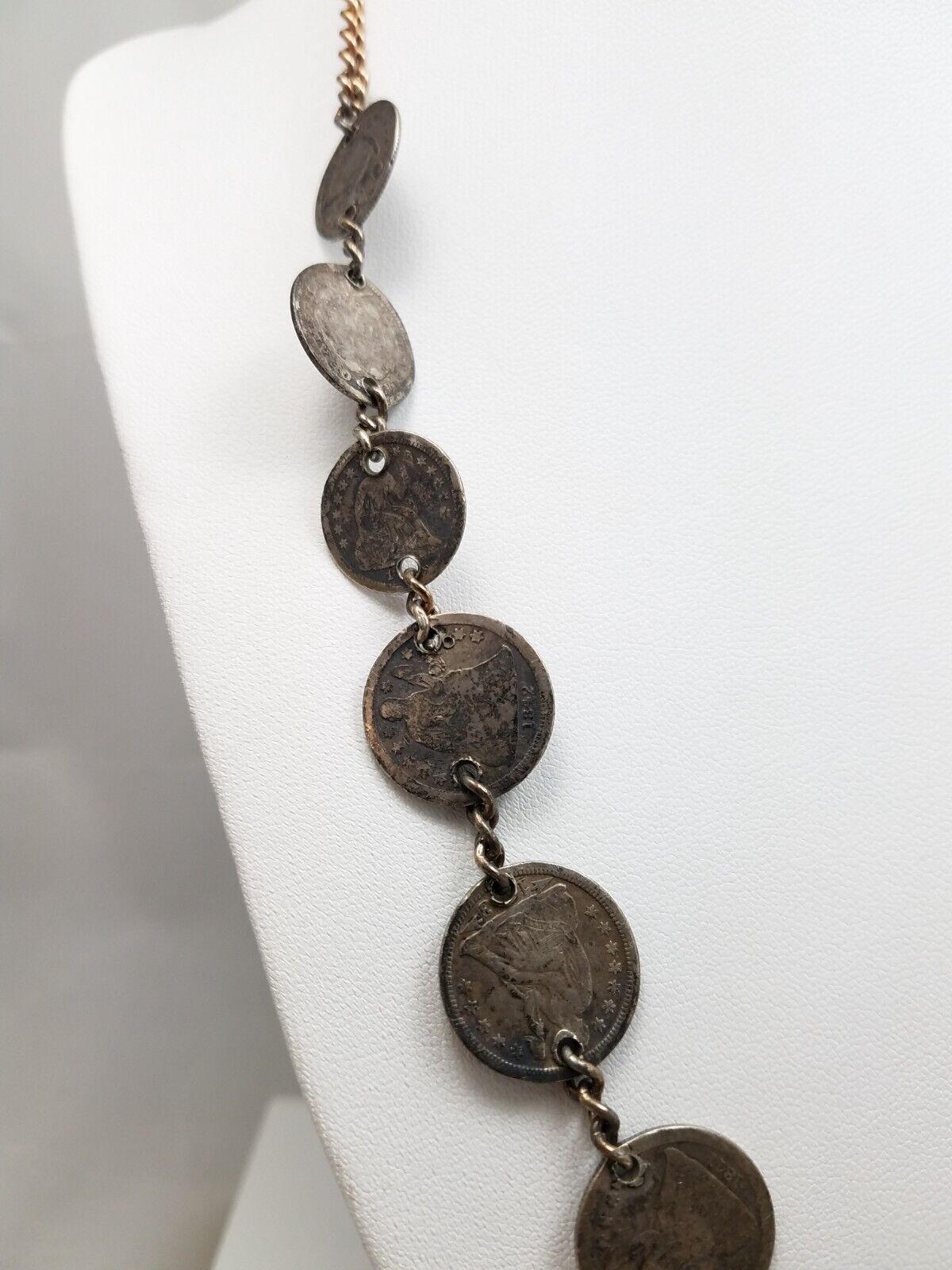 20" Mid 1800's Dime & Half Seated Dime Necklace (1484)
