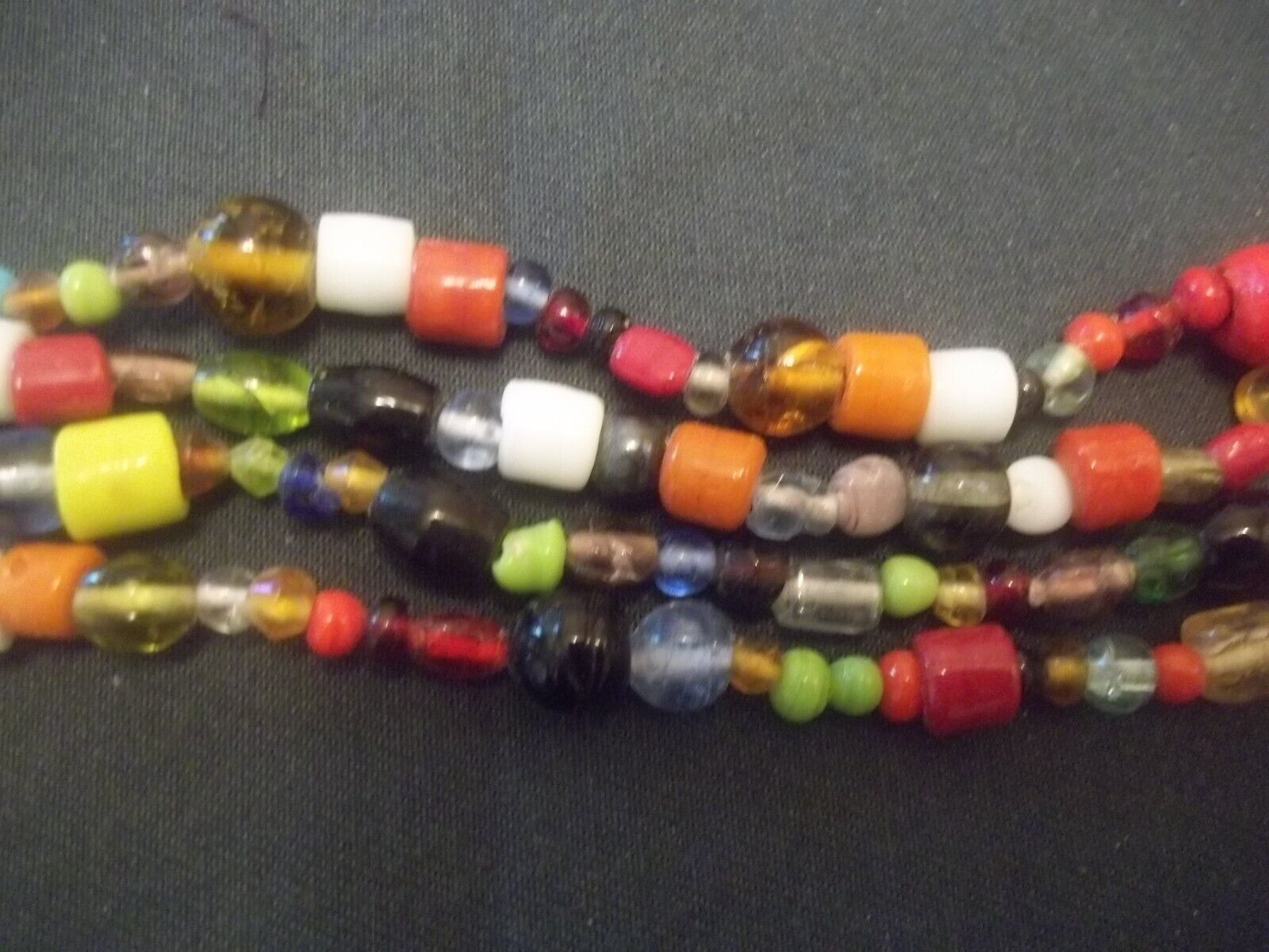 1800's Antique Old Venetian Murano African 4 Strand Trade Bead Necklace 31" Long