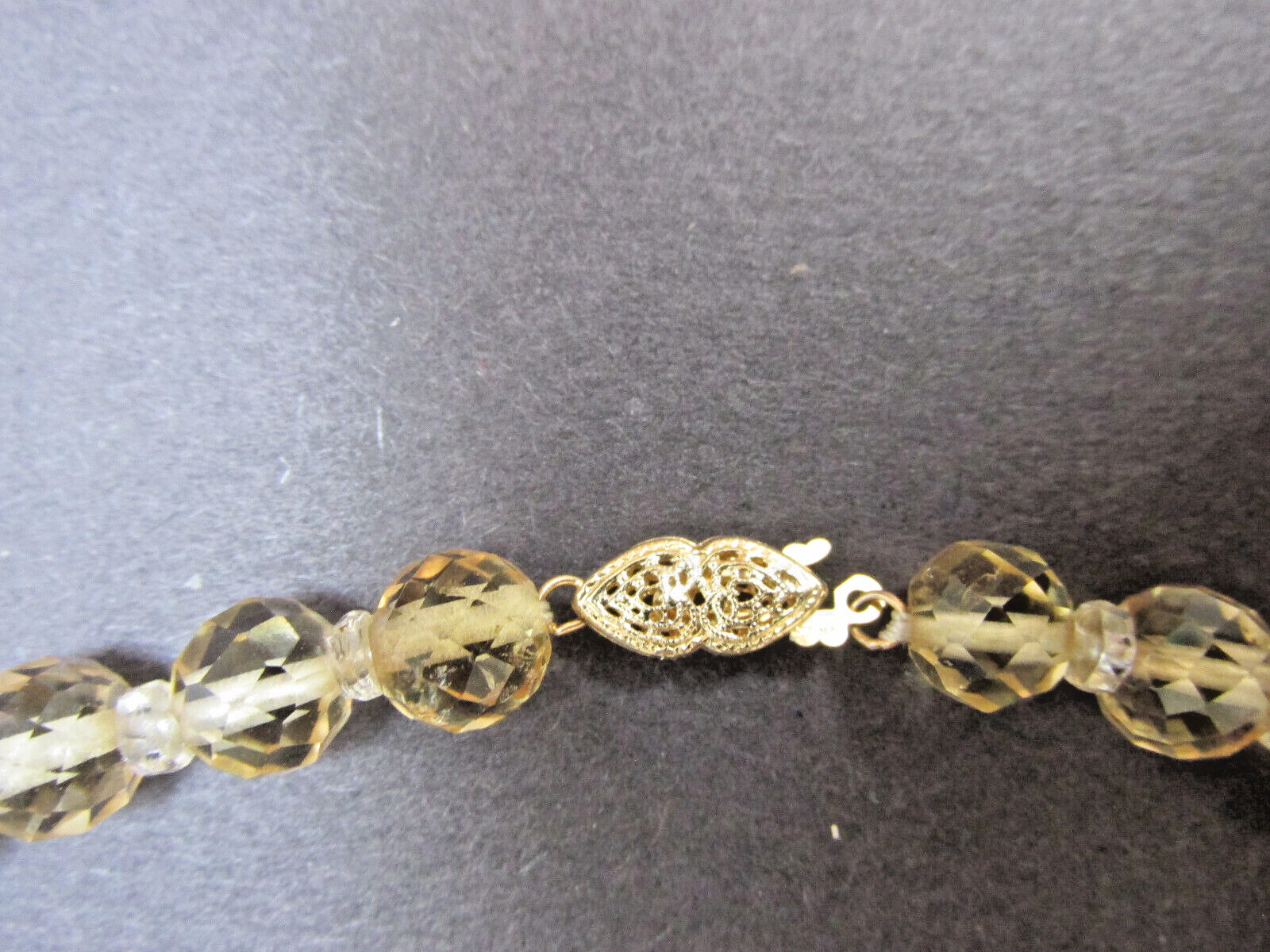 Late 1800s Antique Finely Faceted Citrine Bead Necklace with Gold Clasp