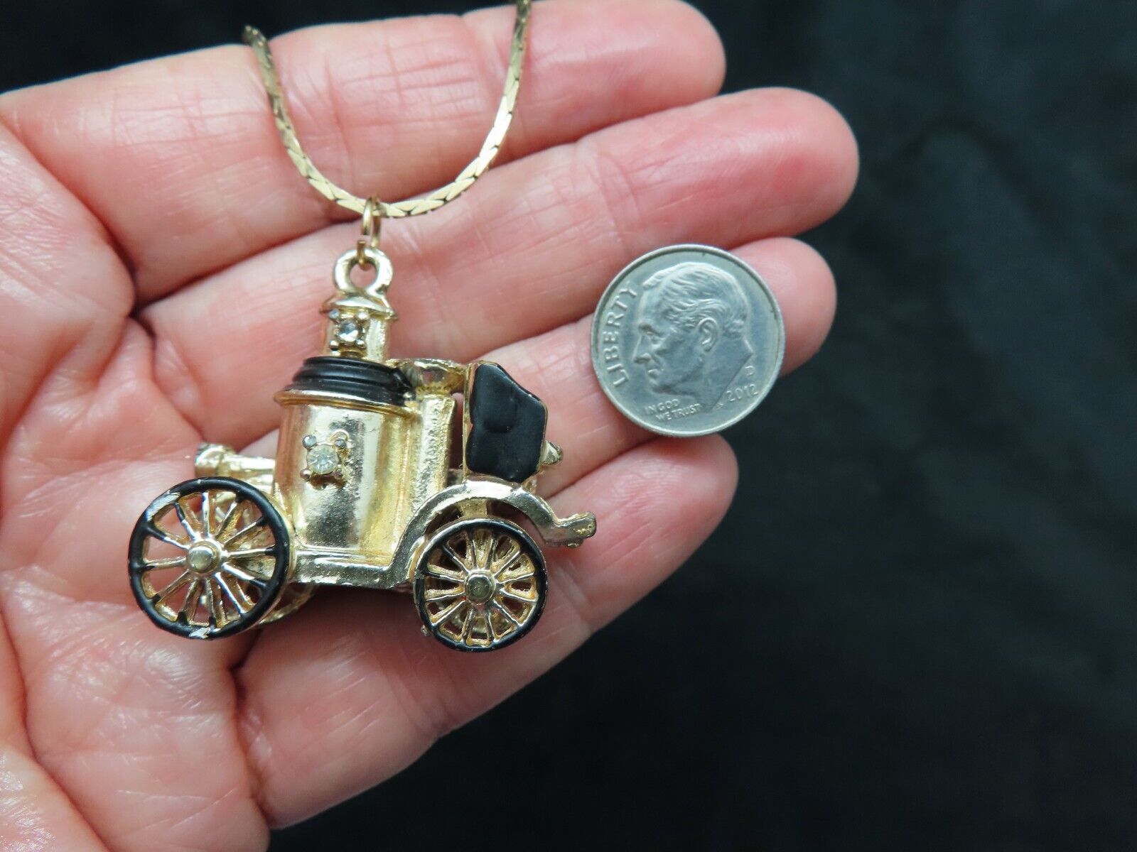 Vintage 1800's Fire Truck Necklace on Cobra Chain 1960's Example