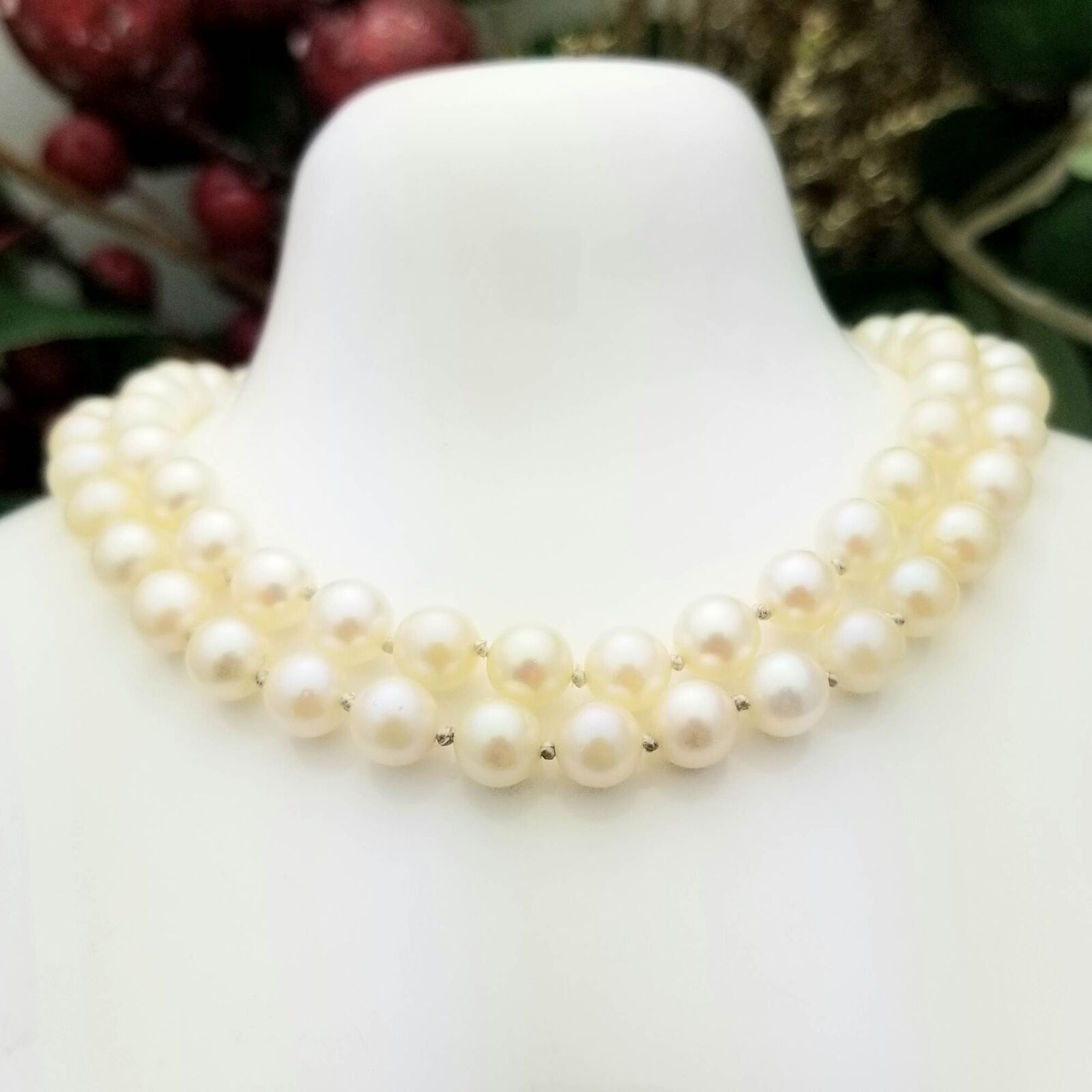 Victorian Double Strand Freshwater Pearl Necklace-1800s- 4mm Pearls-32'' Long