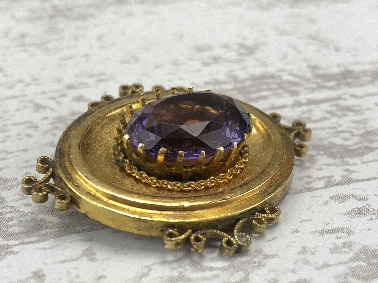 Antique Late 1800s Victorian Gold Filled Amethyst Paste Pendant AS IS