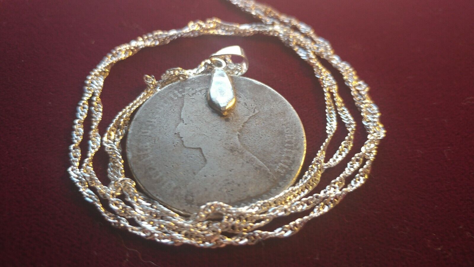 Late 1800s UK Victorian 925 Silver Florin Pendant on a 28" 925 Silver Wavy Chain