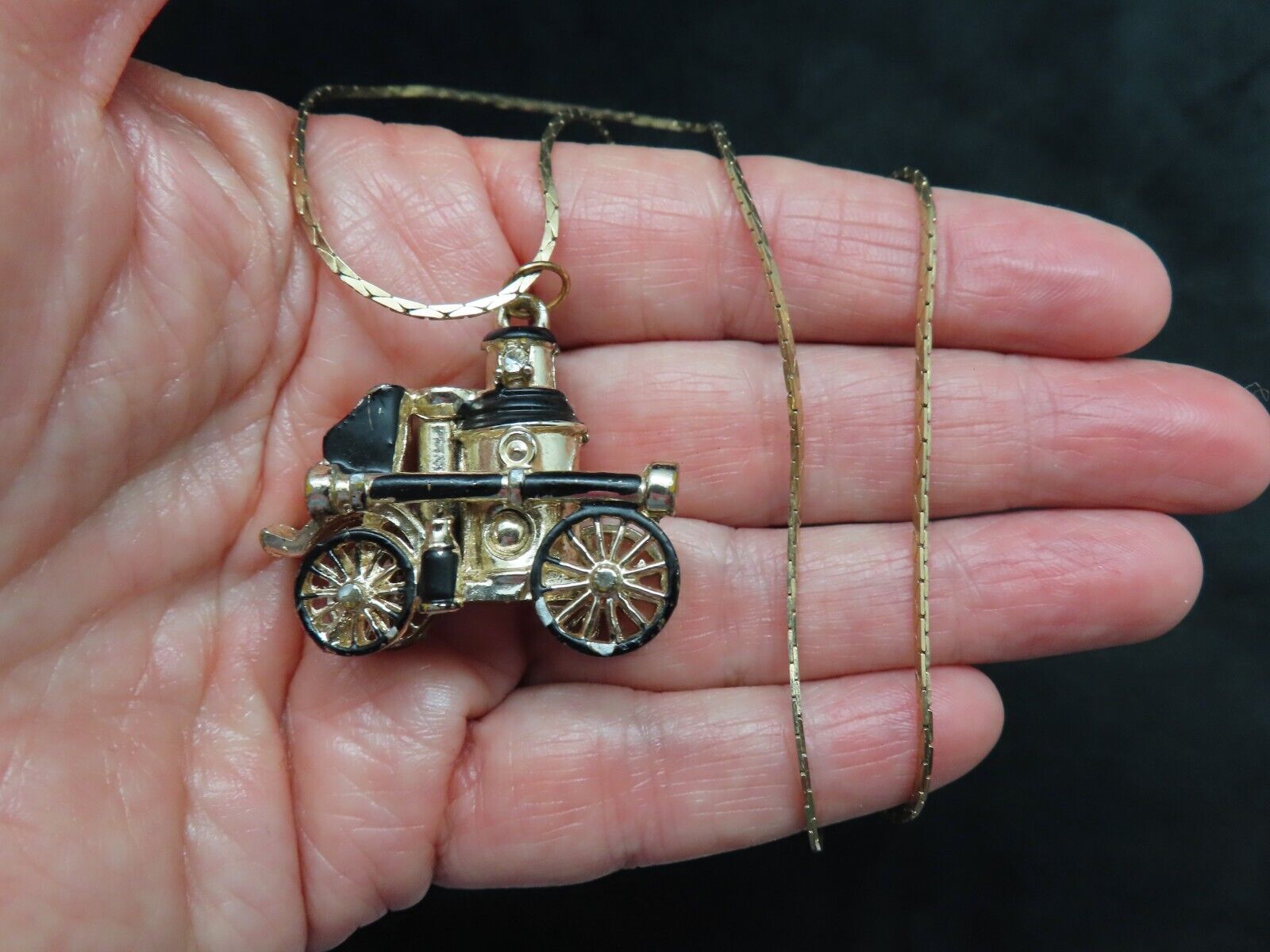 Vintage 1800's Fire Truck Necklace on Cobra Chain 1960's Example