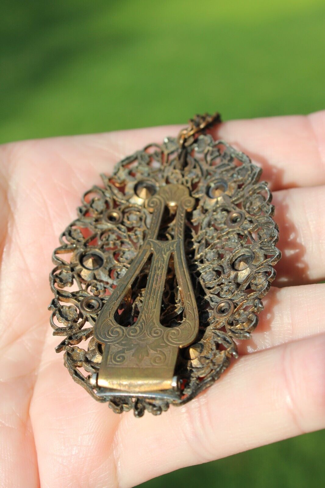 antique VICTORIAN late 1800's PENDANT shoe clip amethyst brass ESTATE SALE!
