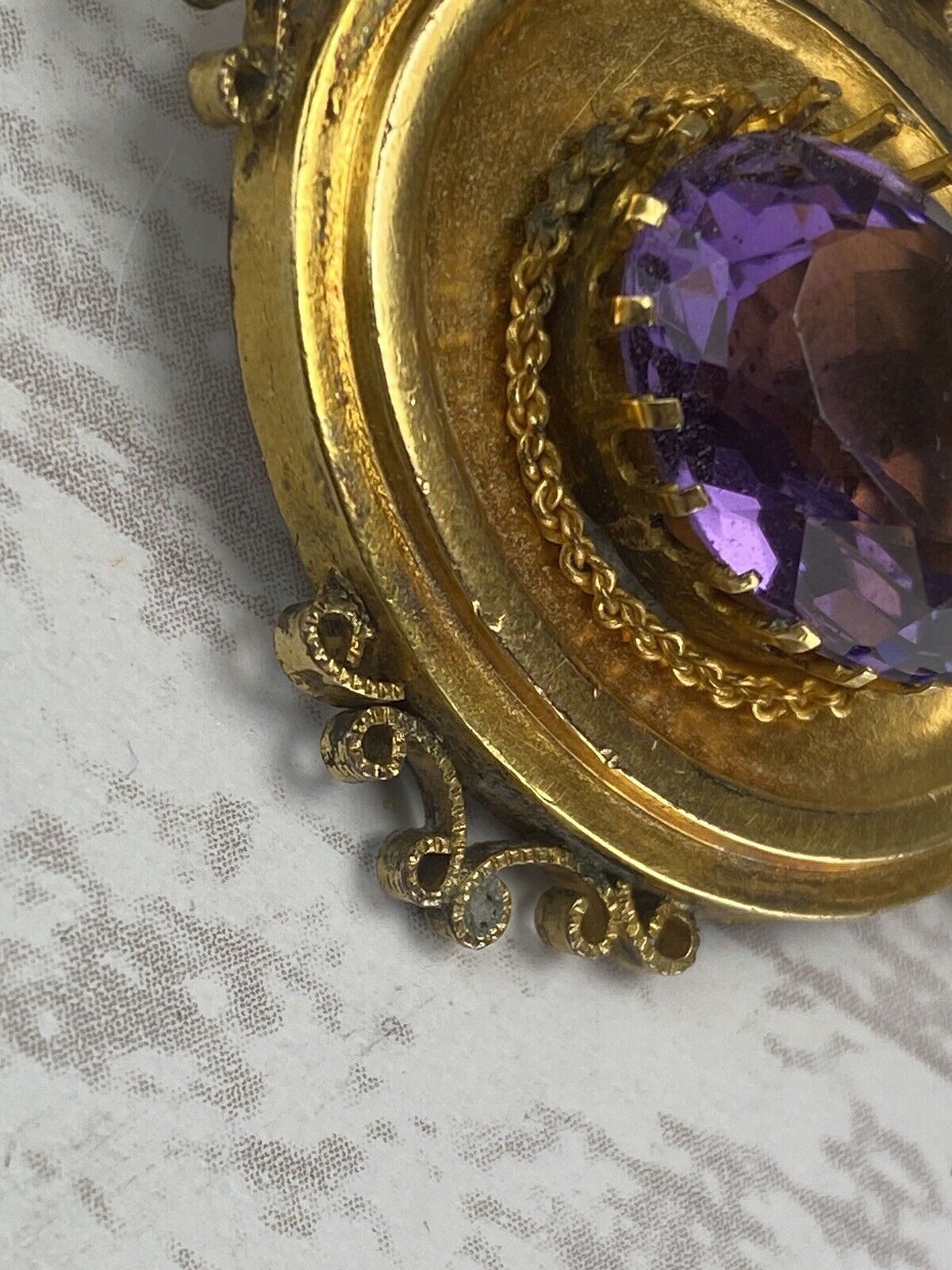 Antique Late 1800s Victorian Gold Filled Amethyst Paste Pendant AS IS