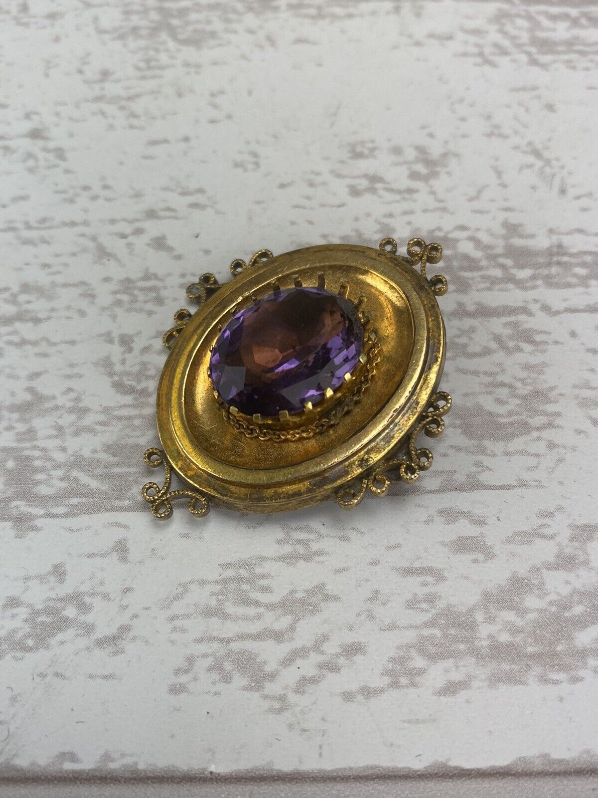 Antique Late 1800s Victorian Gold Filled Amethyst Paste Pendant AS IS