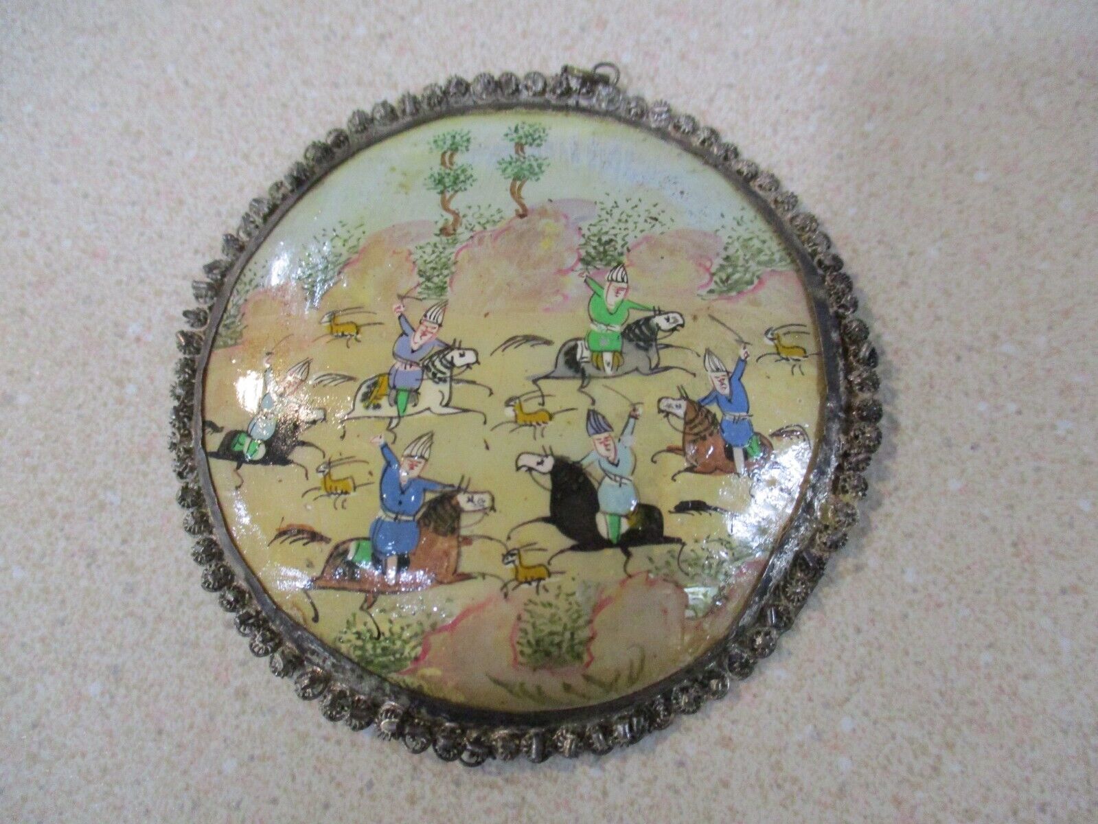 Persian Sekarci horseback tribal hunters hunting deer antelope antique 1700's