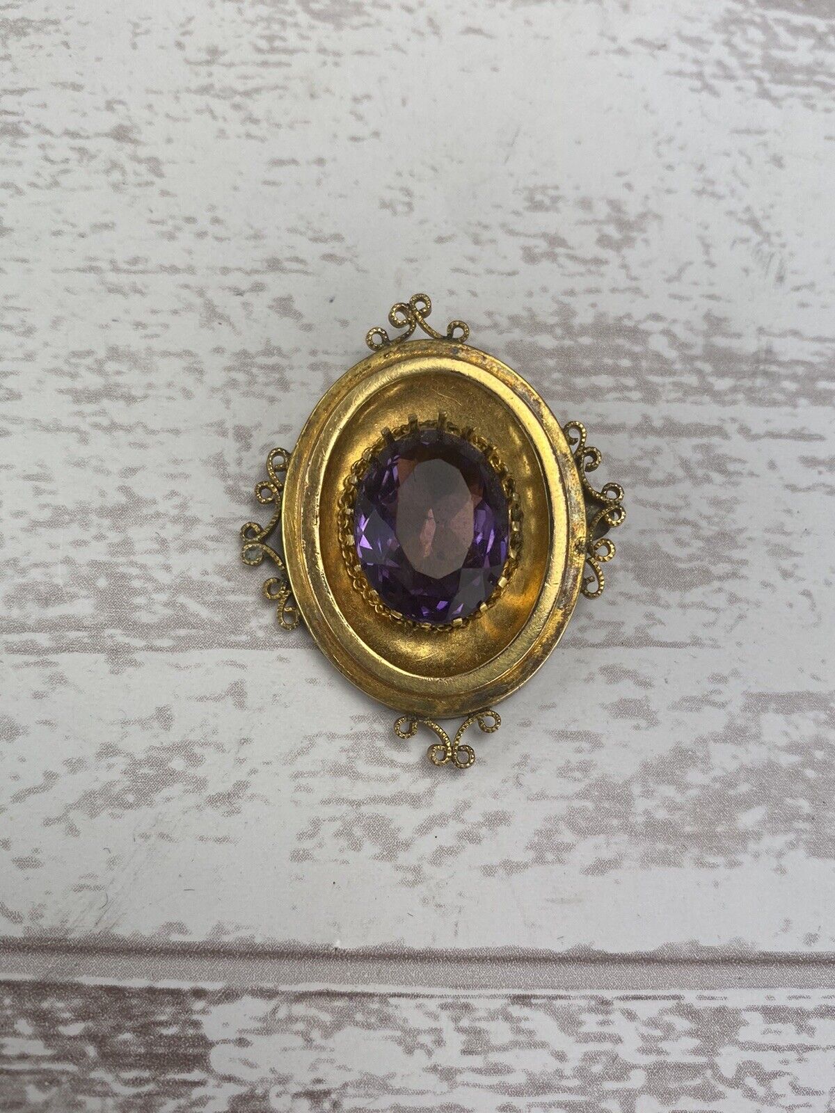 Antique Late 1800s Victorian Gold Filled Amethyst Paste Pendant AS IS