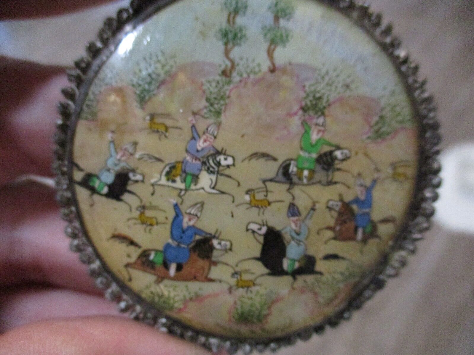 Persian Sekarci horseback tribal hunters hunting deer antelope antique 1700's