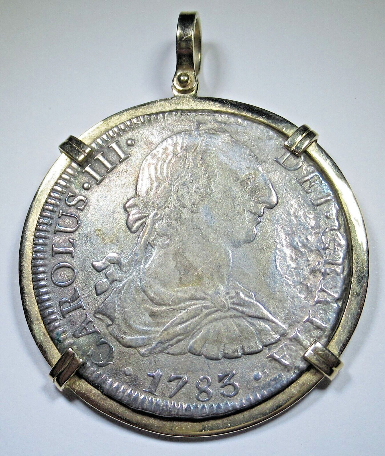 1783 El Cazador Shipwreck Spanish Silver 8 Reales 14k Gold Necklace Pendant Coin