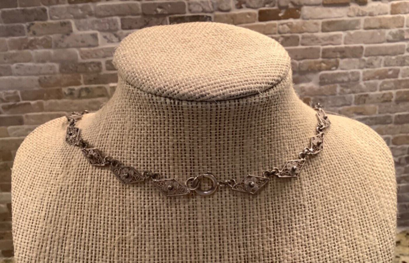 c. 1800s Etruscan Revival Sterling Silver Fringed Cannetille Filigree Necklace