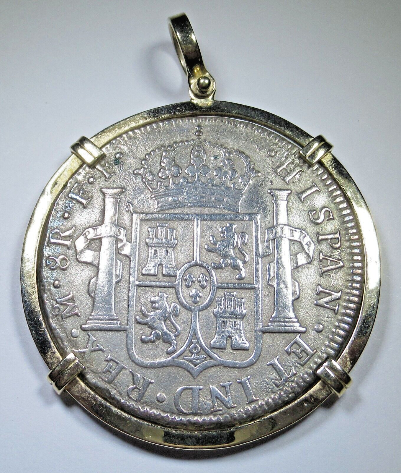 1783 El Cazador Shipwreck Spanish Silver 8 Reales 14k Gold Necklace Pendant Coin
