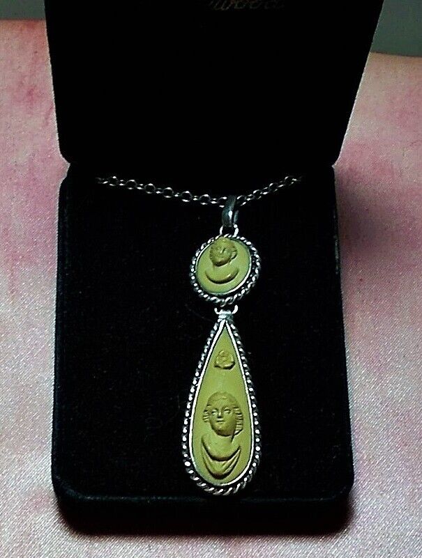 Double 2 1/4" Lava Cameo Necklace 1800s Hand Carved High Relief Classical Greek,