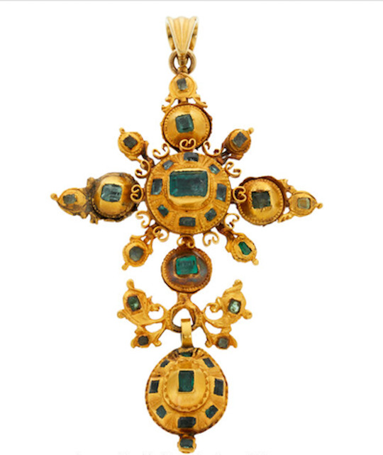 GOLD & EMERALD CROSS SPANISH EARLY 1700's Circa  PIRATE GOLD COINS  CROSS