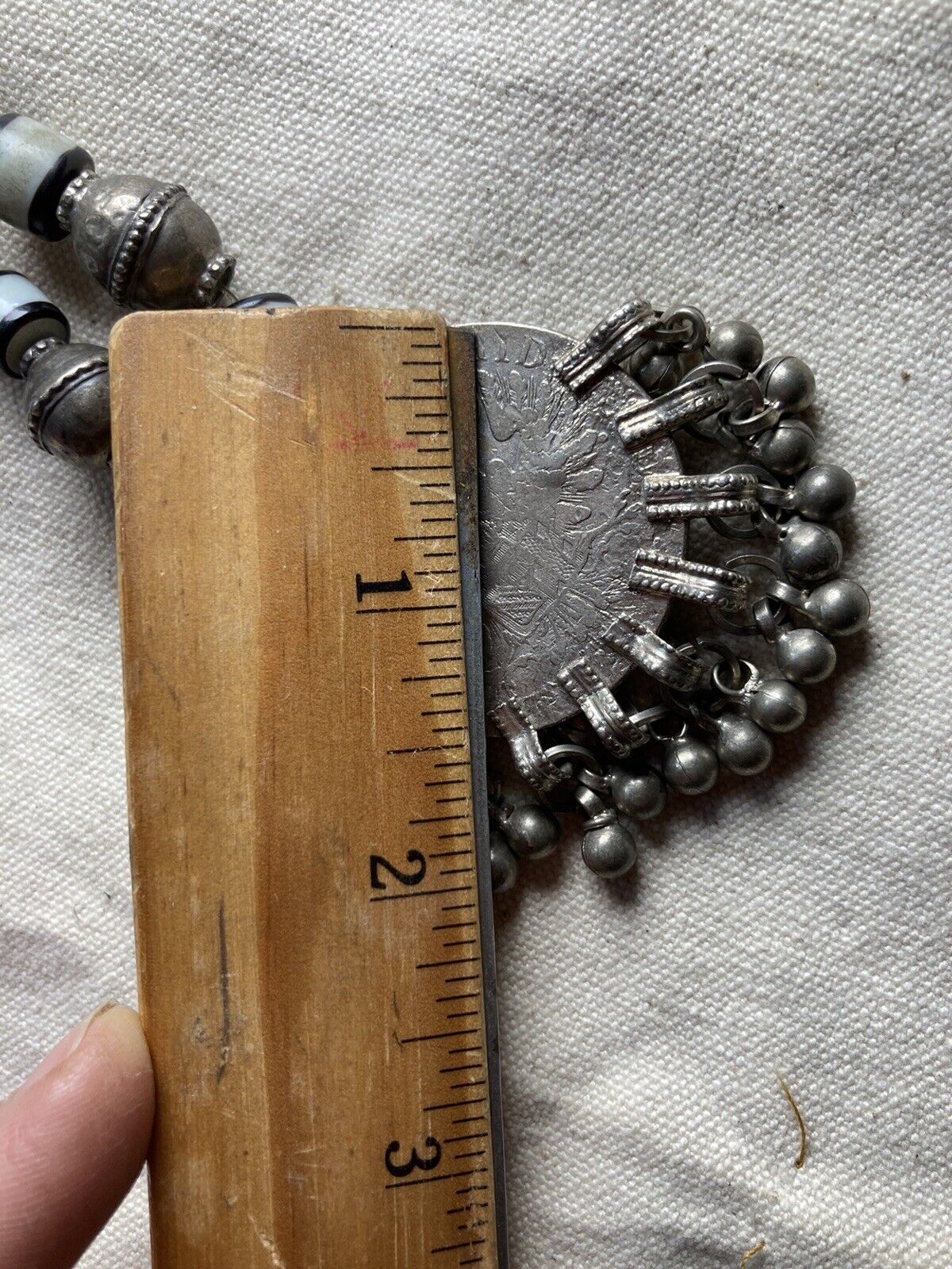 1800'S YEMEN TRIBAL BEDOUIN NECKLACE 1780 AUSTRIAN SILVER THALER COIN GLASS BEAD