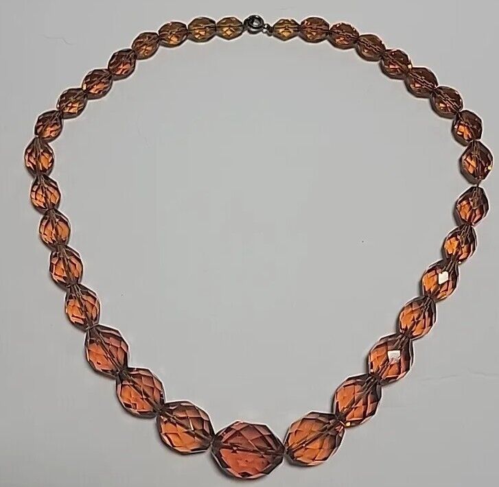 Antique 1800s Amber Czech Crystal 22" Beads Necklace Chunky Yet Elegant!