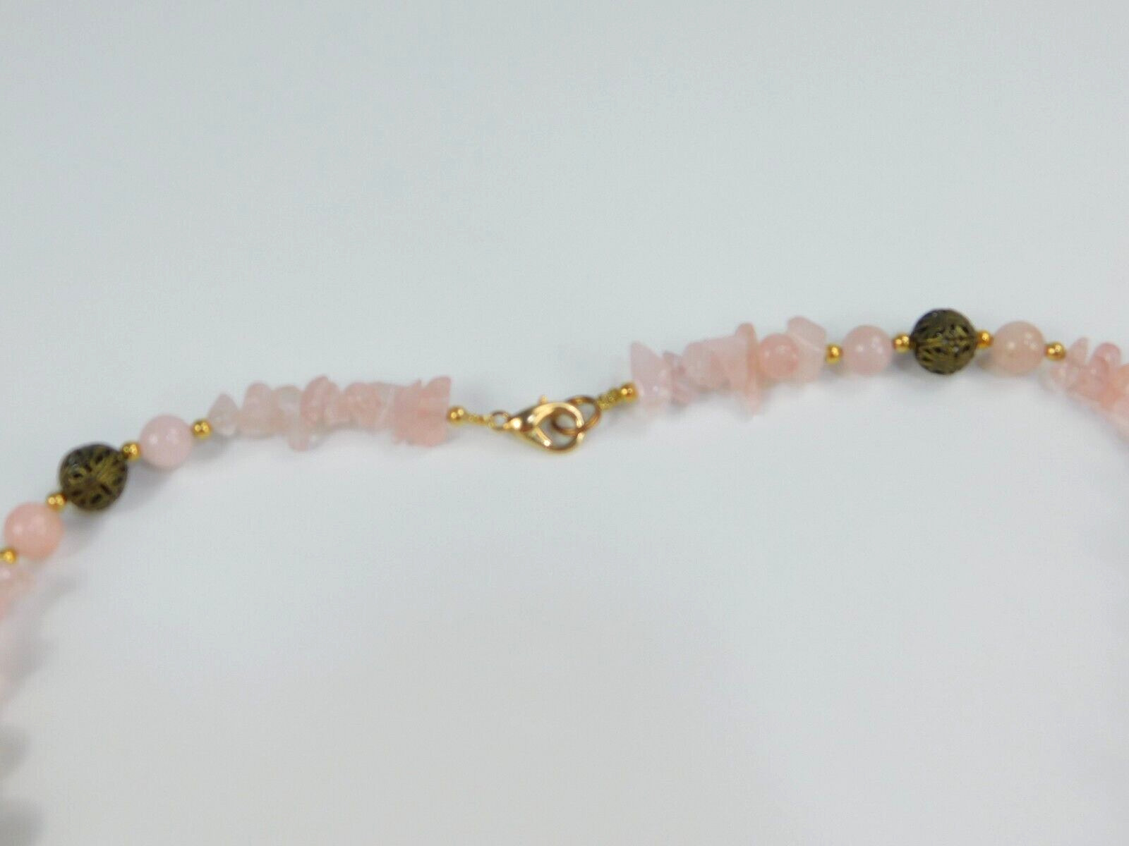 Rose Quartz/Filigree Brass Bead Qianlong Tongbao Boo Chiowan 1700s Coin Necklace