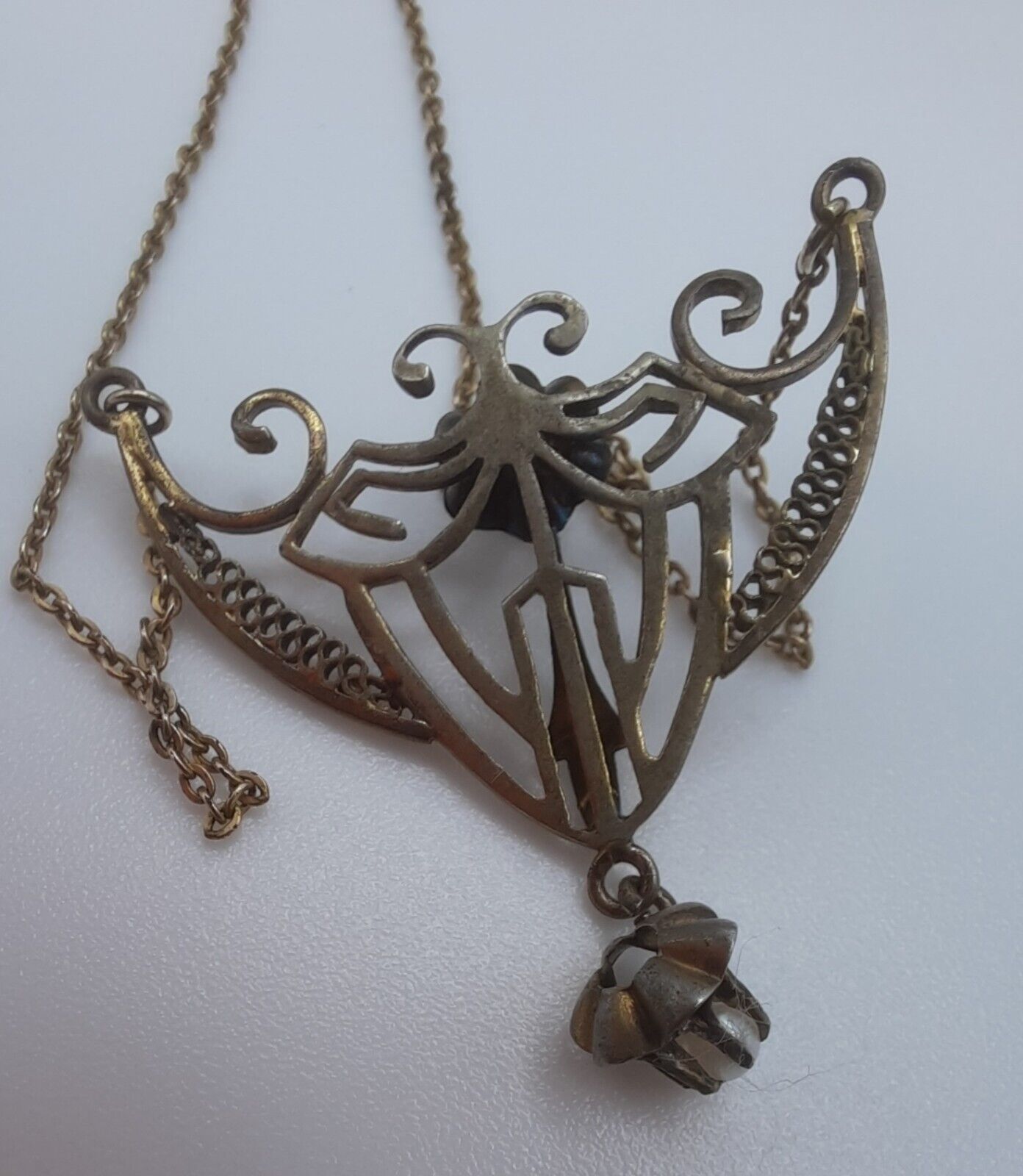 Delicate 1800s GF Batwing Necklace With Pigeon Blood Ruby