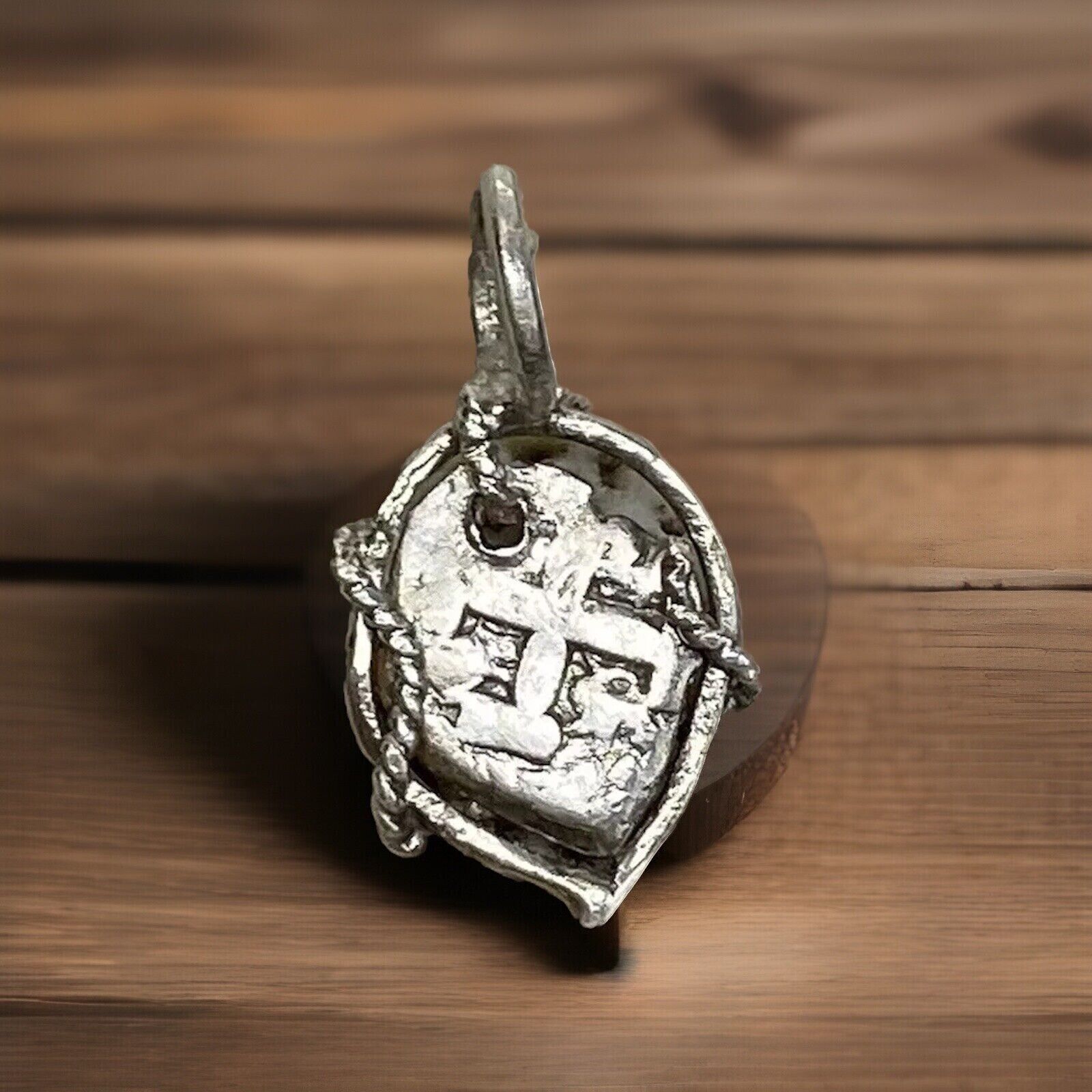 Authentic Spanish-Colonial Half-Real Silver Shipwreck Cob Coin in Bezel Pendant