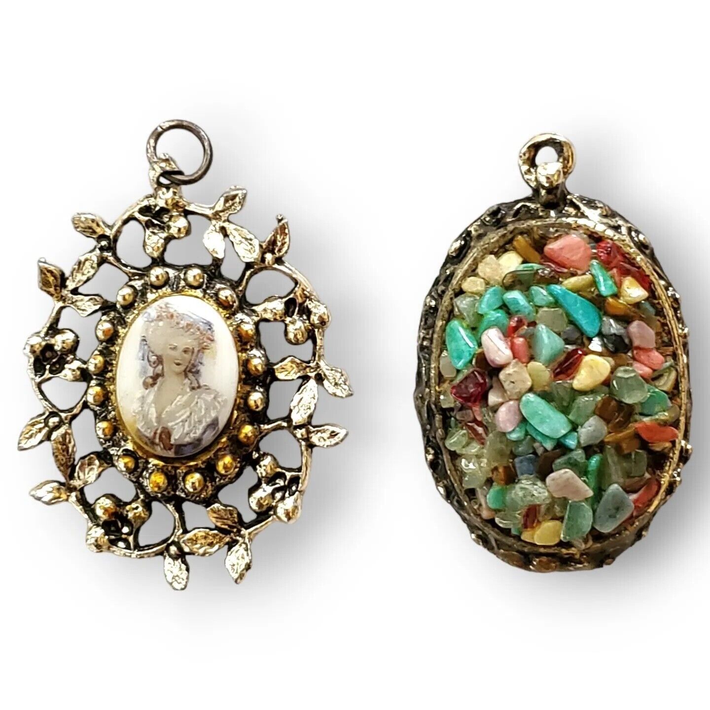 Vintage Collectable Artisan Silver Marie Antoinette & Multistone Pendant Lot 2 