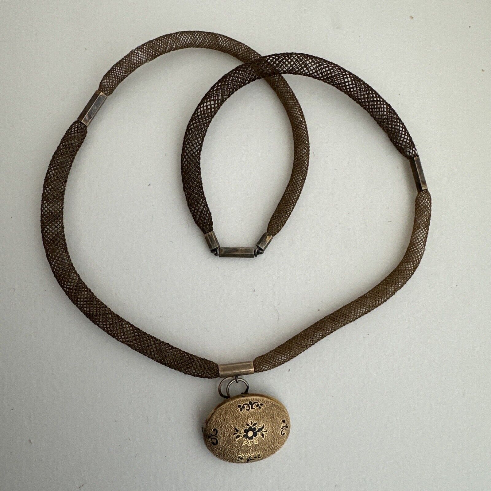Antique 1800's Woven Hair 22" Necklace With Gold Hinges And Pendant
