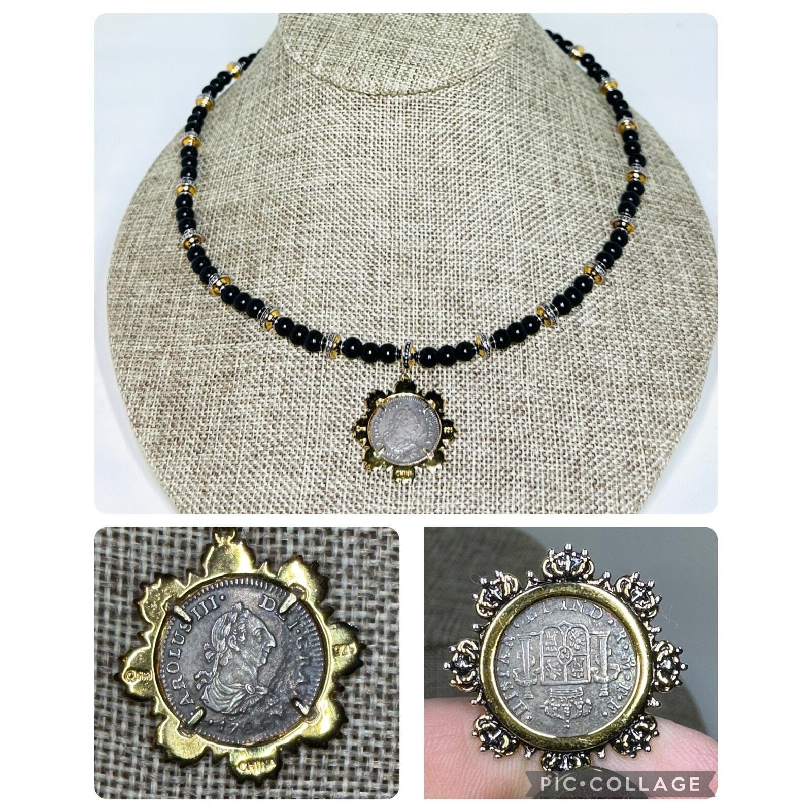 El Cazador 1783 Shipwreck CoinSterling Silver Onyx Necklace