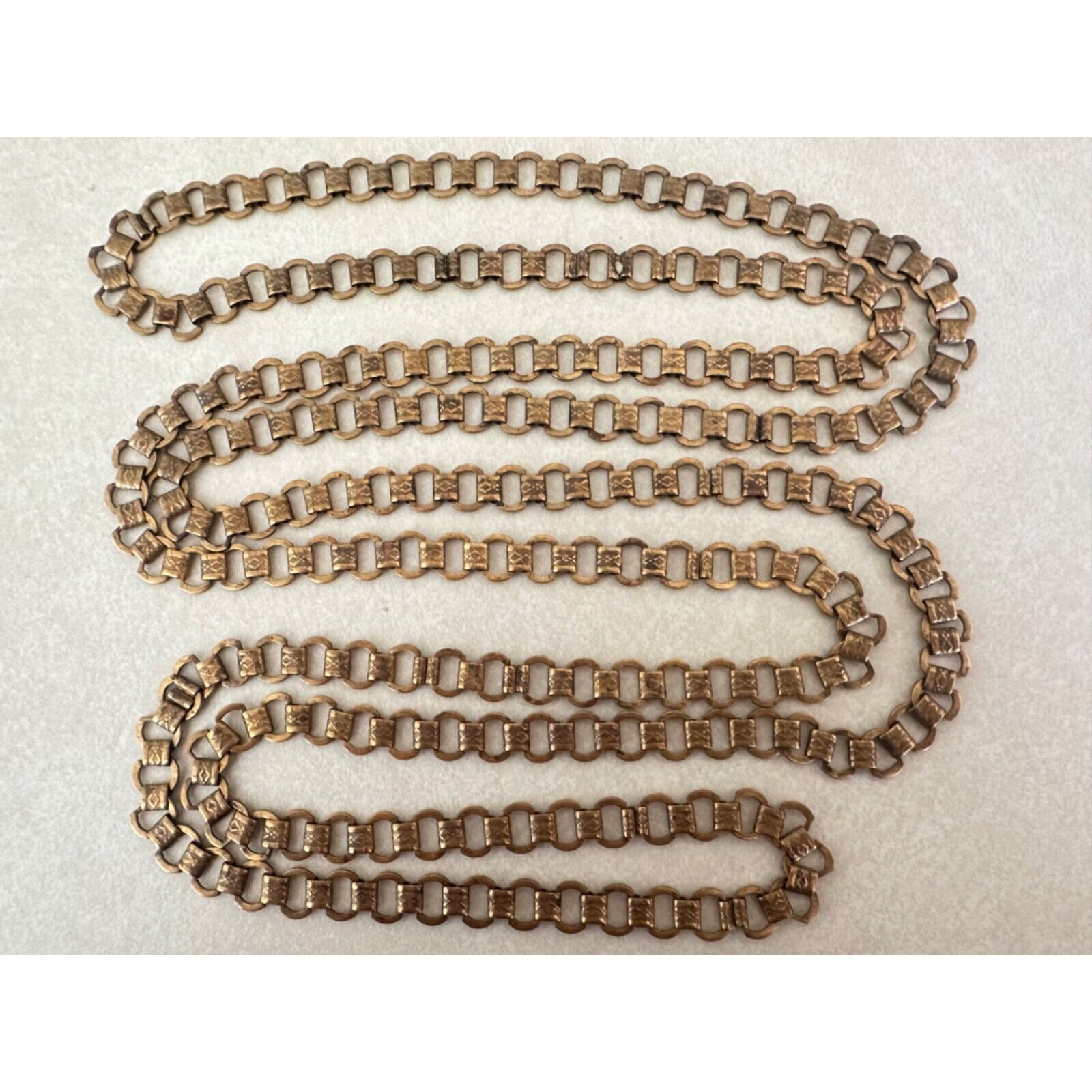 Antique Victorian 1800s rose gold filled book chain link extra long 60" necklace