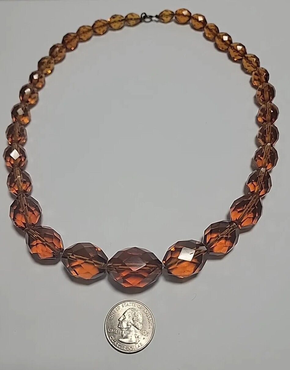 Antique 1800s Amber Czech Crystal 22" Beads Necklace Chunky Yet Elegant!