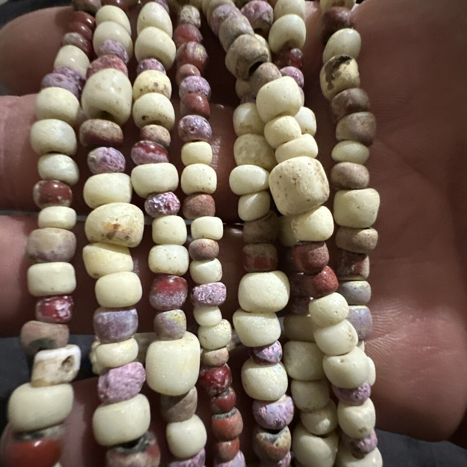 white heart trade beads 1700s Total Of  8 Strands 28” Each