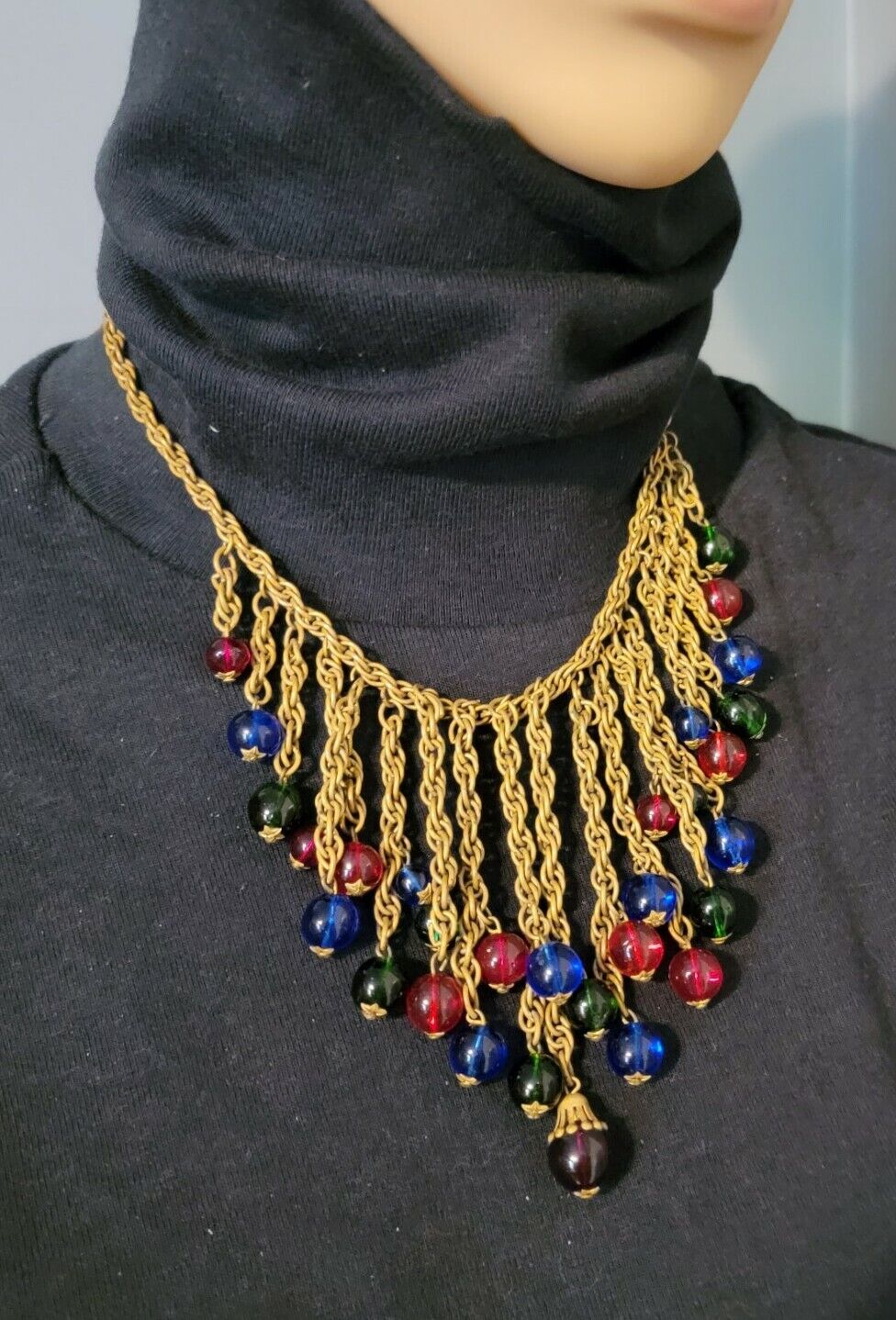 Stunning Victorian Glass Massive Bib Necklace,  1800s Rare Collectible, Colorful