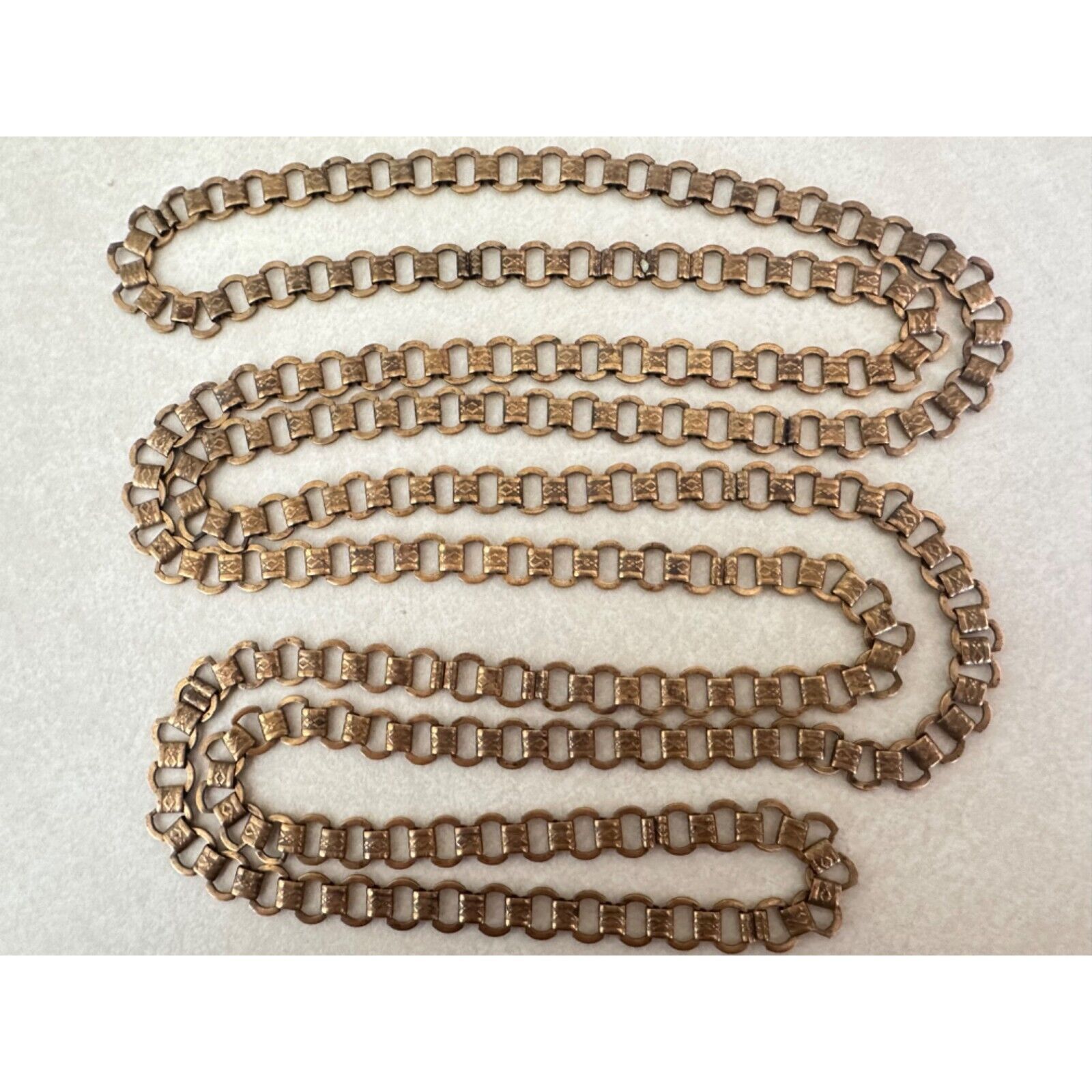 Antique Victorian 1800s rose gold filled book chain link extra long 60" necklace