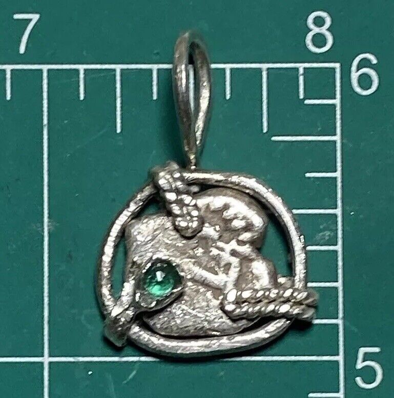 Authentic Spanish-Colonial 1/2-Real Silver Shipwreck Cob Coin Pendant w/ Emerald