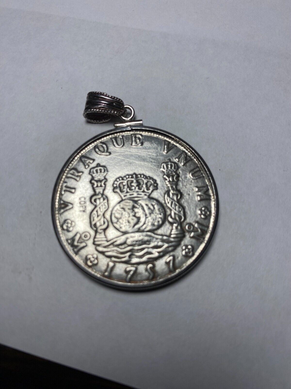 Cool Huge VTG Replica Coin 1700s Mexican Reale Pendant Set in Sterling Silver