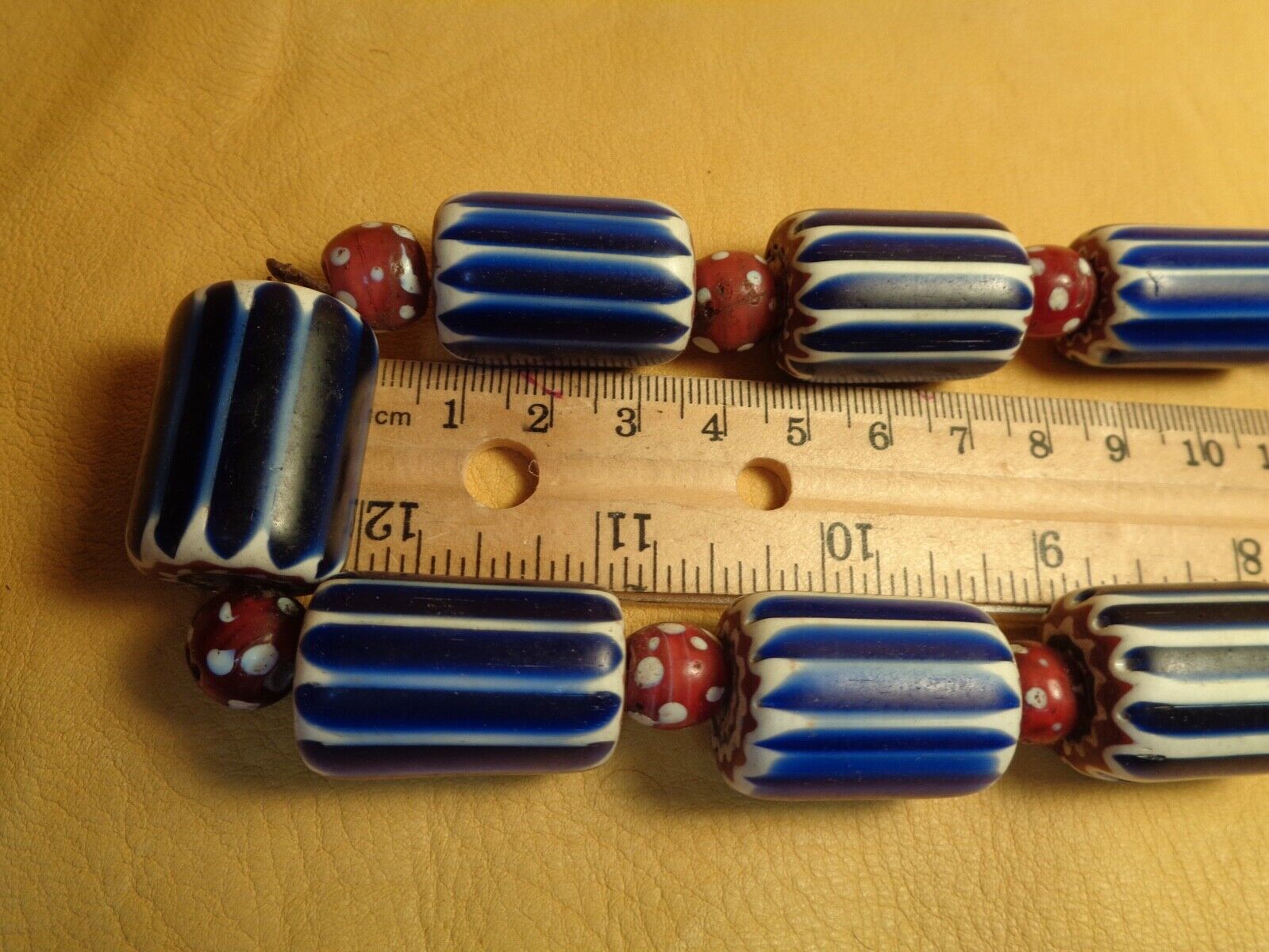 Strand Blue & White Chevron & Spotted Red White Heart Beads Trade Beads 1700's