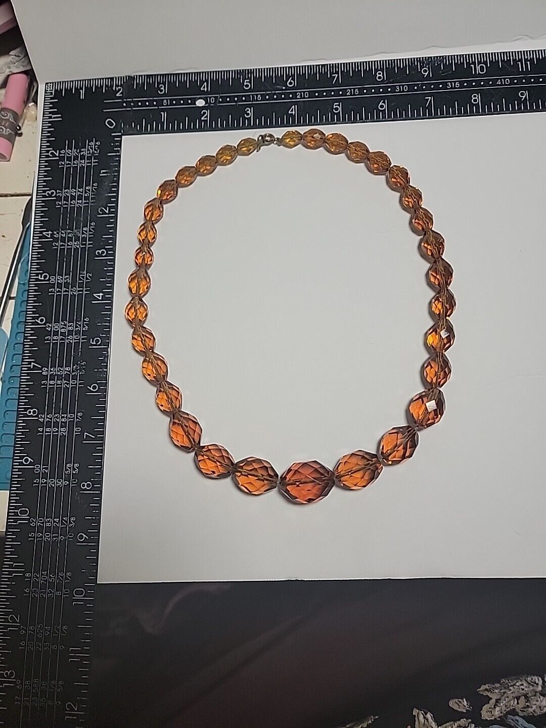 Antique 1800s Amber Czech Crystal 22" Beads Necklace Chunky Yet Elegant!