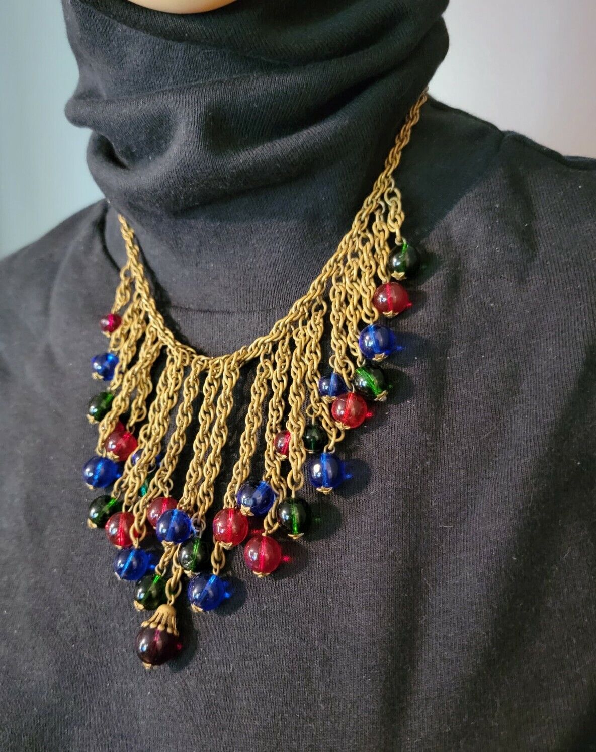 Stunning Victorian Glass Massive Bib Necklace,  1800s Rare Collectible, Colorful