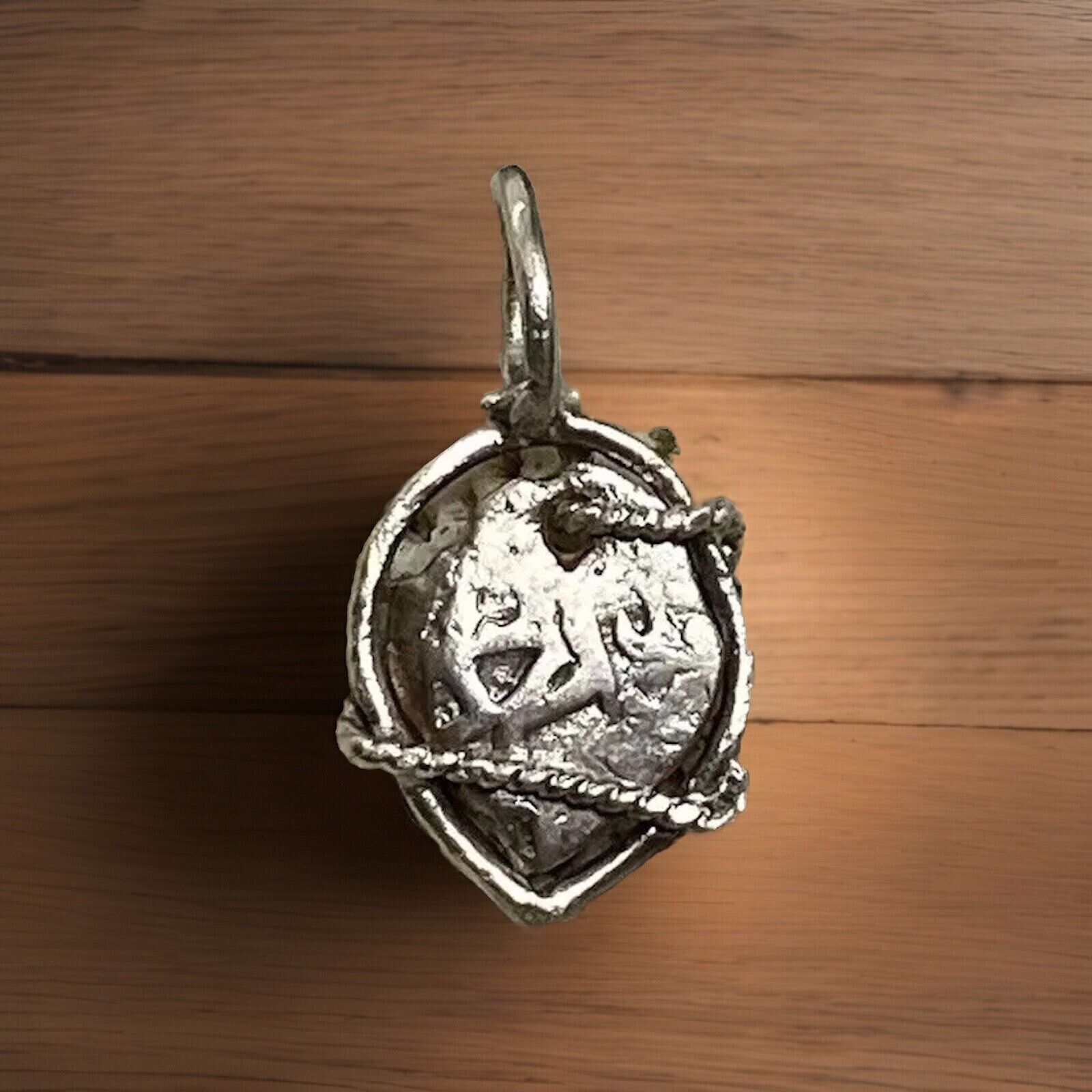 Authentic Spanish-Colonial Half-Real Silver Shipwreck Cob Coin in Bezel Pendant