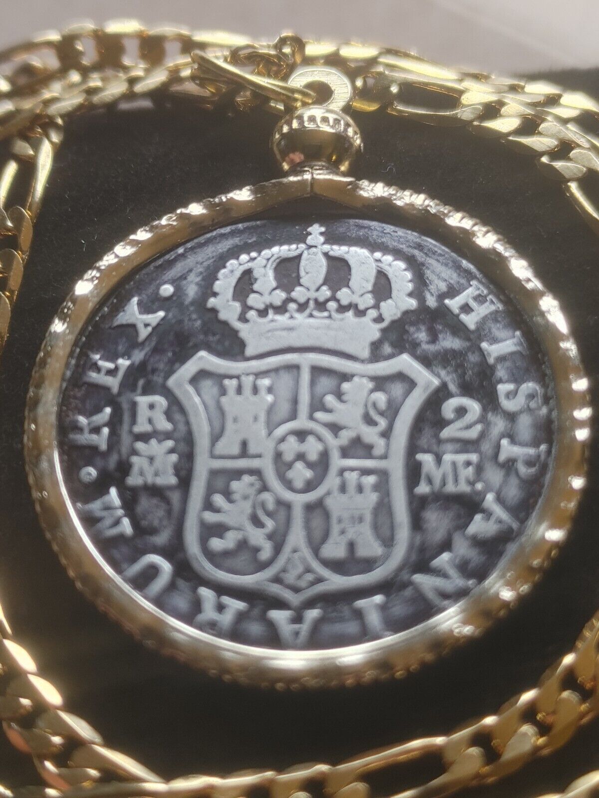 Genuine 1799 Spanish Florida Recovery 2 Reale nugget Coin Pendant & 14kgf Chain