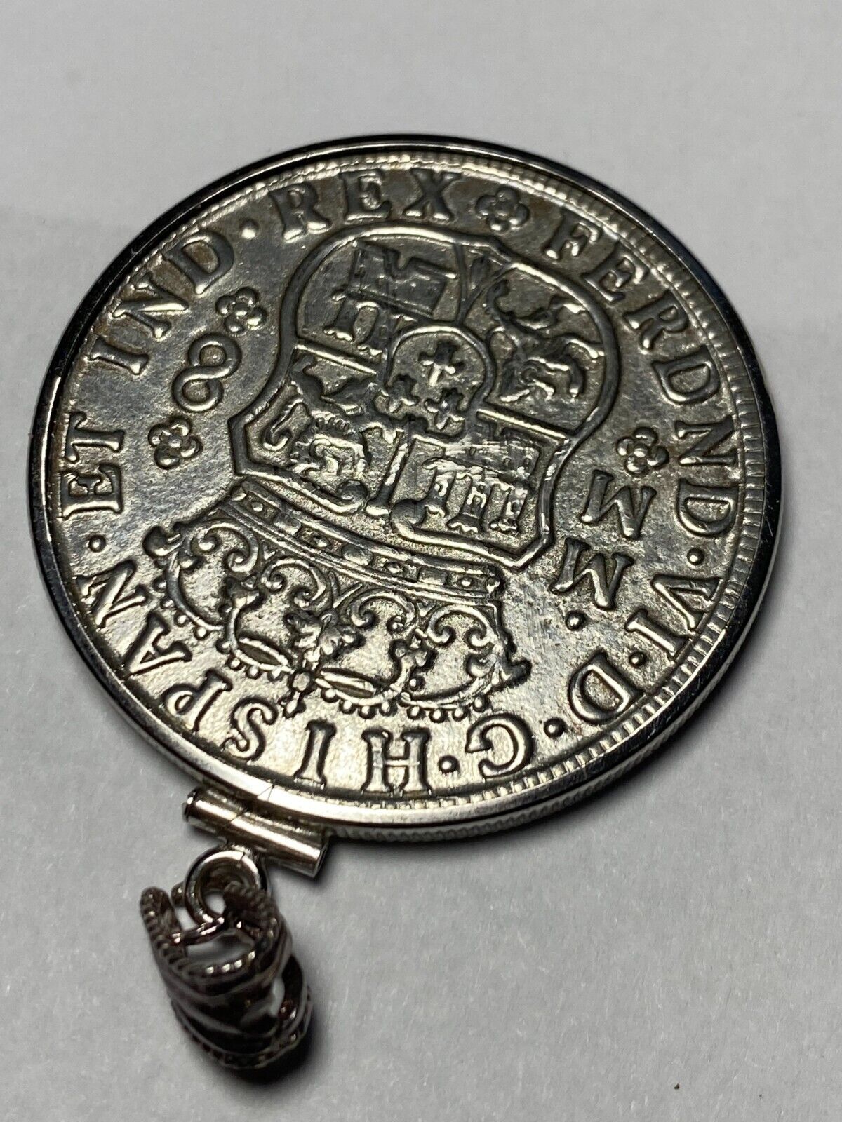 Cool Huge VTG Replica Coin 1700s Mexican Reale Pendant Set in Sterling Silver